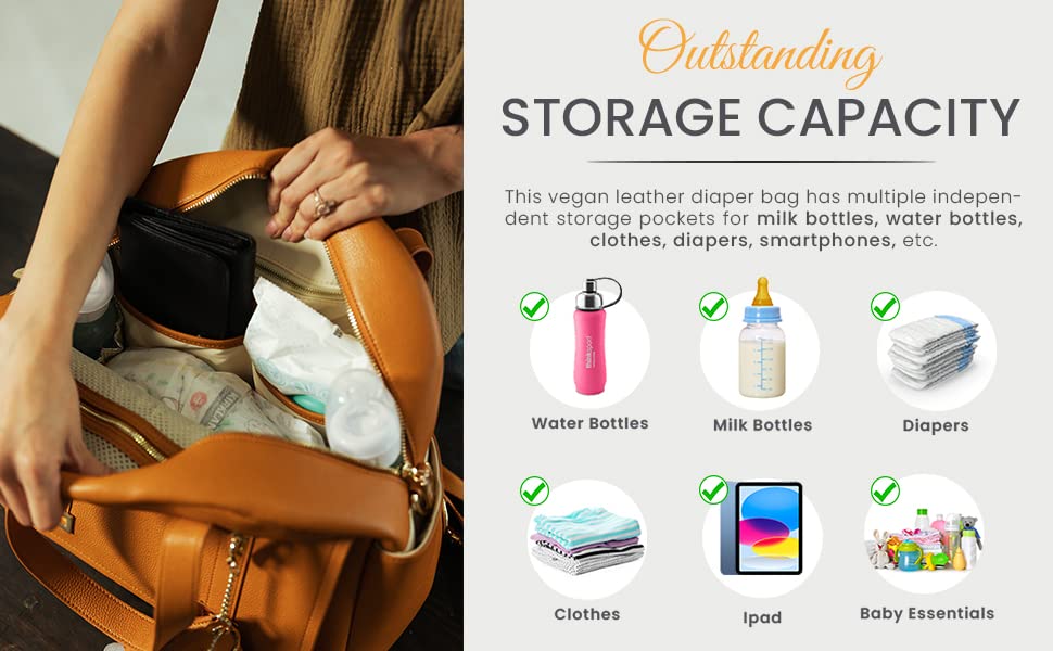 New and Upgraded Diaper Bag Backpack, Leather Baby Bag Tote Diaper Backpack with Changing Pad, Hand Sanitizer Holder Stroller Hooks, Lightweight Stylish Mommy Bag Daisy Collection