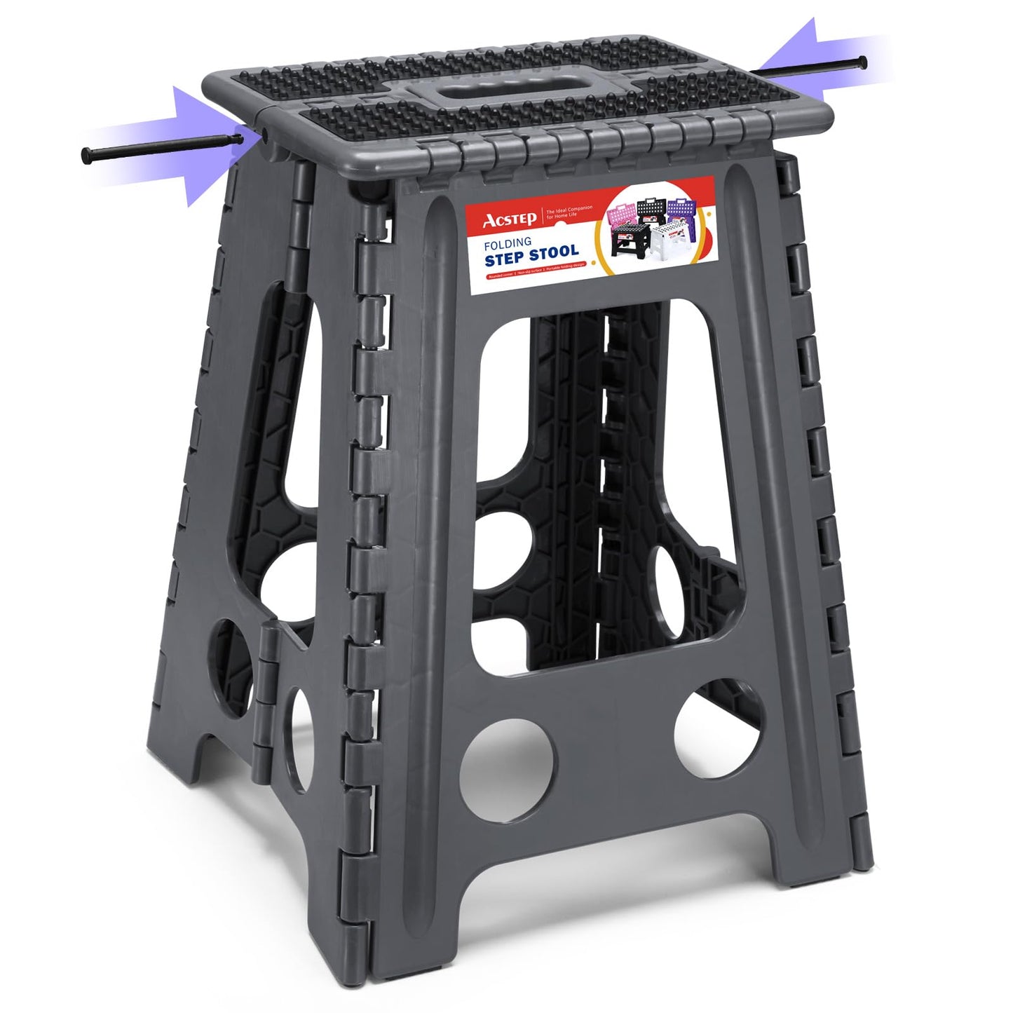 ACSTEP Folding Step Stool 9'' Tall Kids Step Stool Holds Up to 300 lb Plastic Foldable Step Stools for Kids Non-Slip Surface with Carry Handle Collapsible Stool for Home, Outdoor and Indoor(Black)