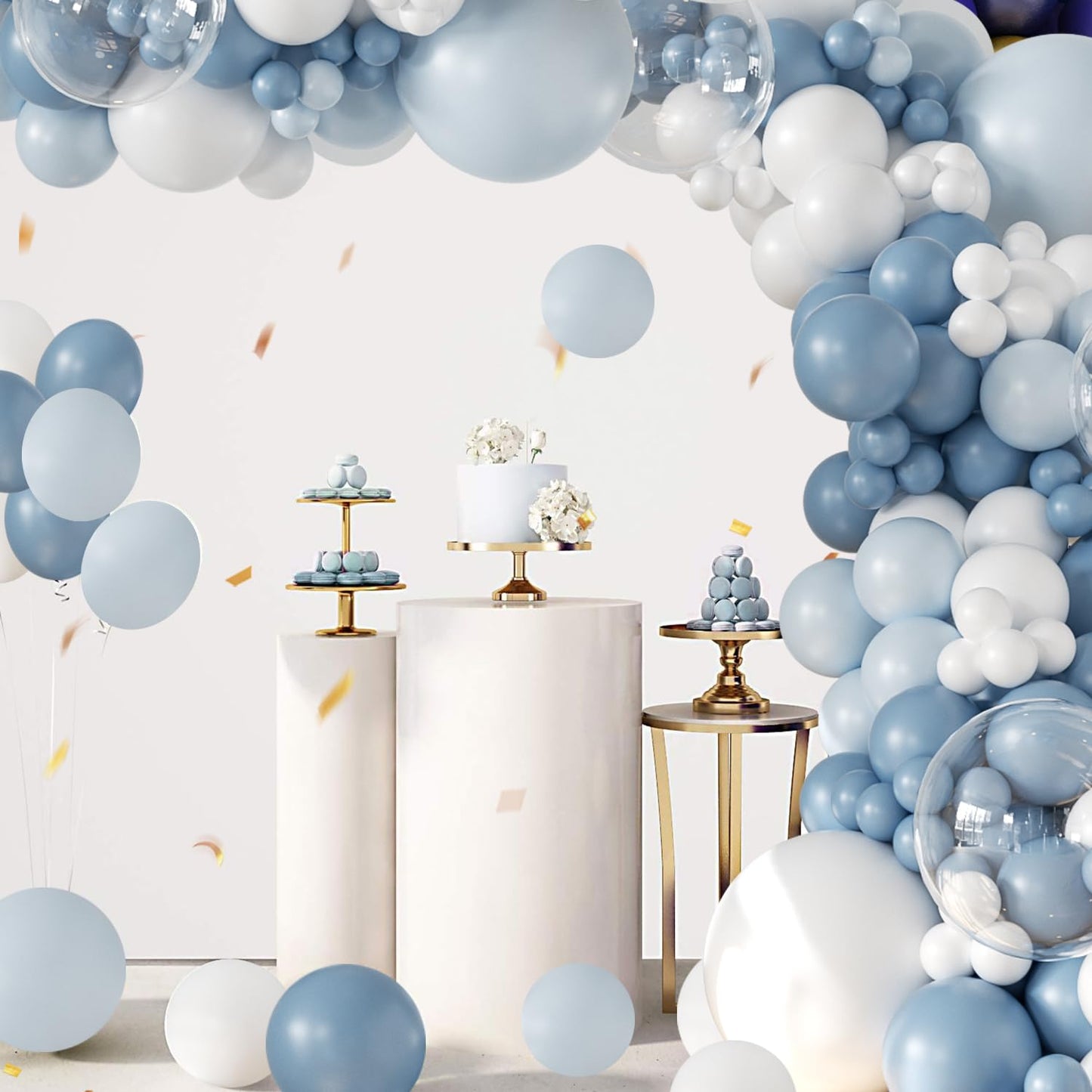 Dusty Blue Balloon Arch Kit 132Pcs Dusty Blue and White Balloon Arch Garland Kit Include Dusty Blue White Pastel Blue Clear Balloons for Birthday Wedding Baby Shower Bridal Party Decorations