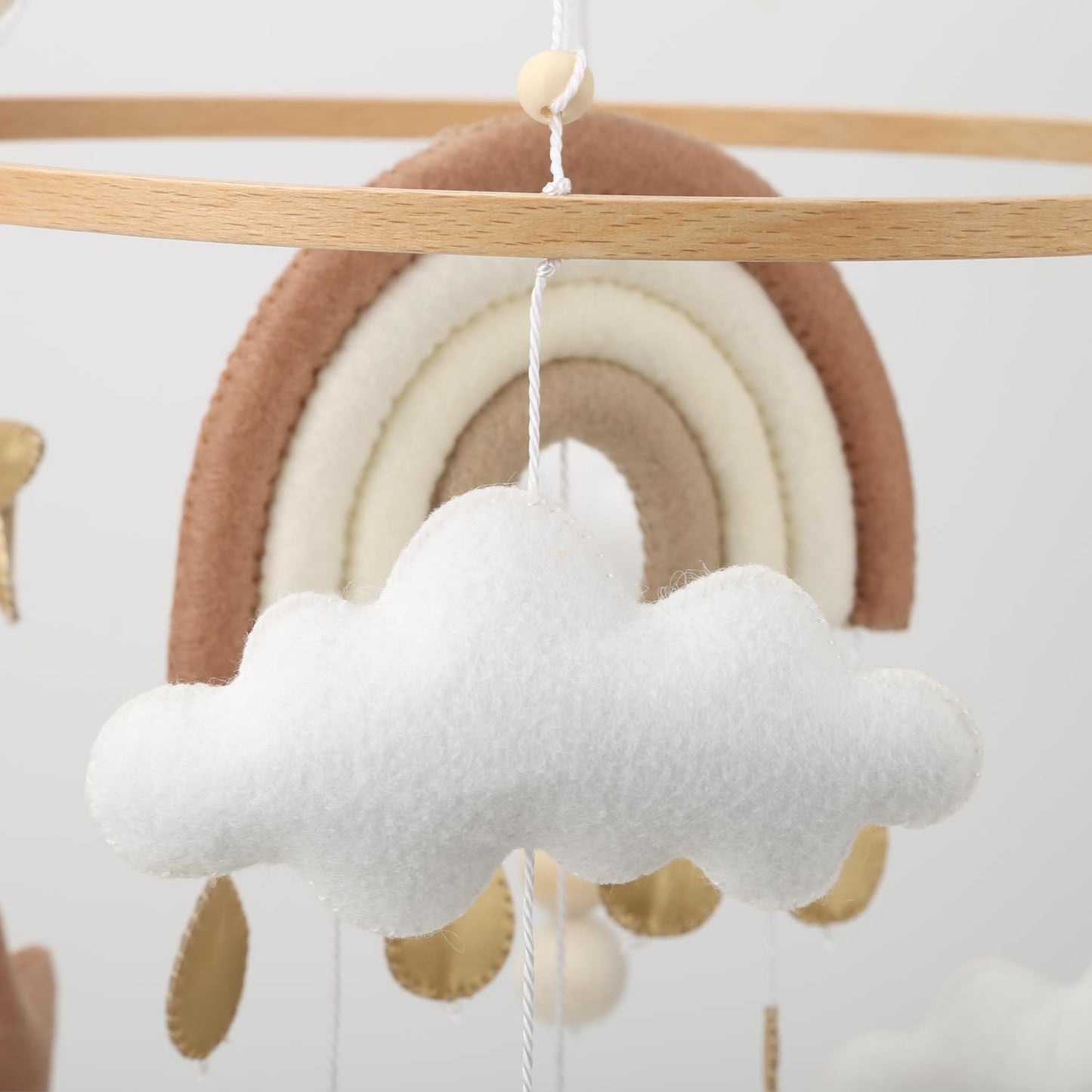 Rainbow Mobile for Crib - A Gender Neutral Boho Mobile for Crib with Gold Stars and Clouds