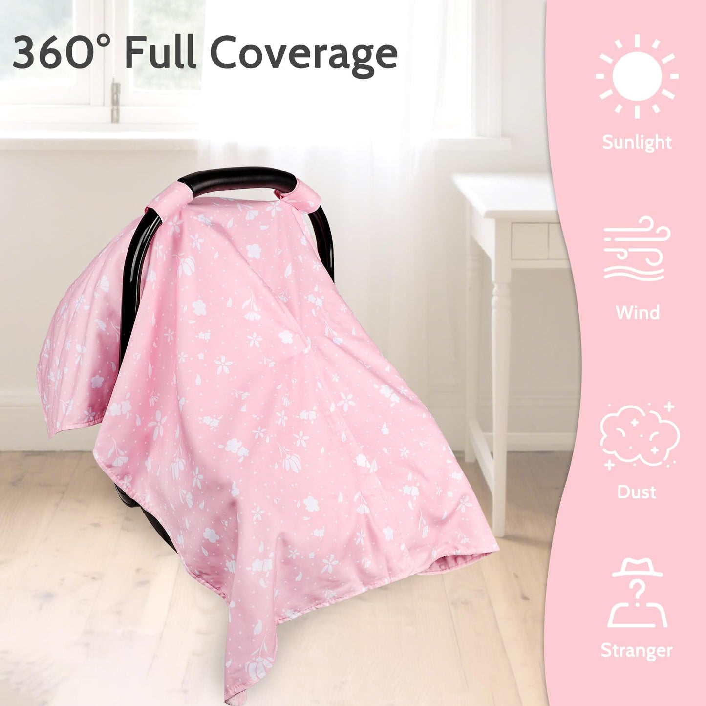ManFaiSky Car Seat Cover Baby, Soft Carseat Covers Baby Girl, Multi-Use Nursing Cover & Infant Carseat Canopy, Pink
