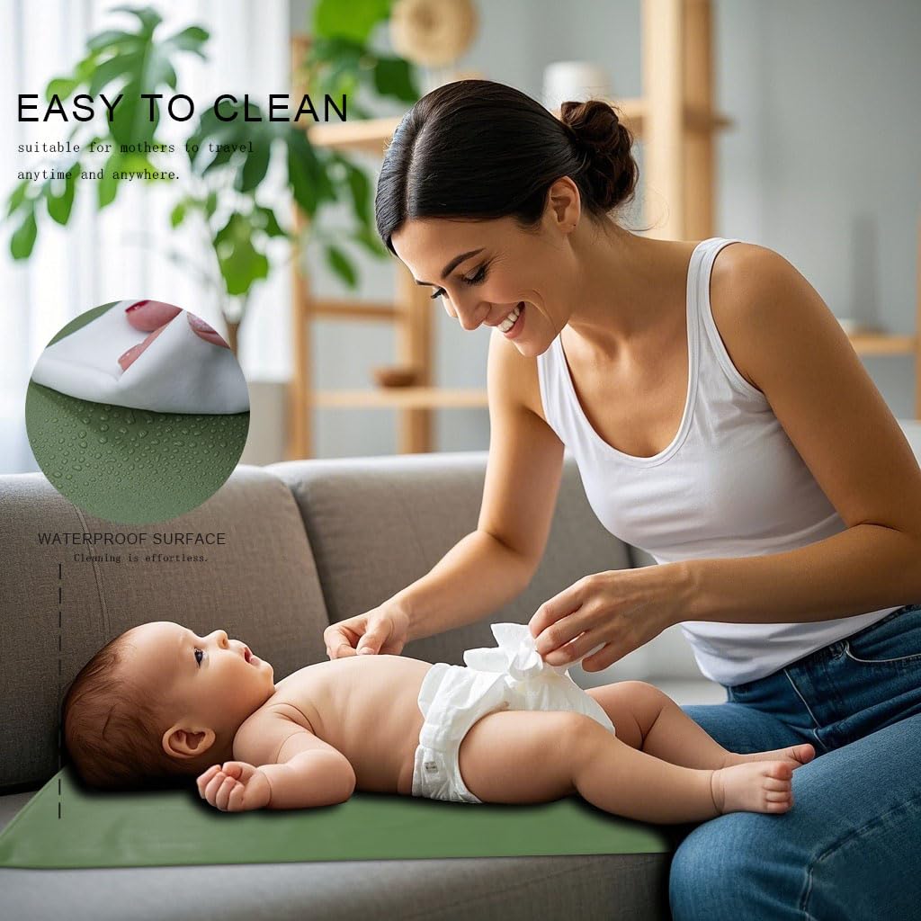 Sage Green Diaper Changing Pad for Baby, Portable Baby Changing Mat for Travel or Home, Foldable Mat Fits Perfectly in Diaper Bag (67-03)