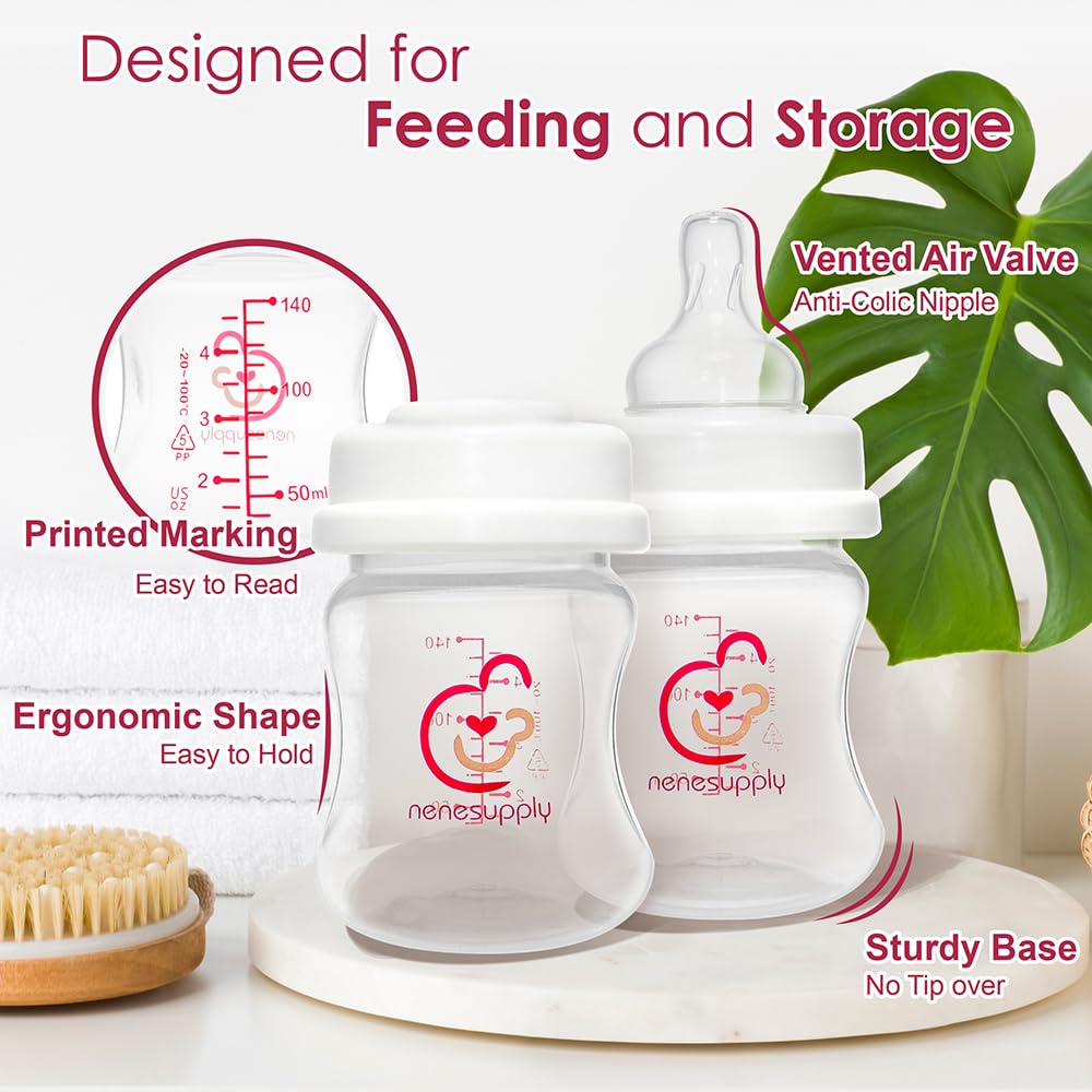 Nenesupply Natural Baby Bottles Newborn Feeding Bottles Slow Flow Breastfeeding Bottle for Breastfed Babies Wide Neck 9oz Anti Colic Level 2 Nipple for 1+ Month Infant Replace Spectra Bottle Pumping