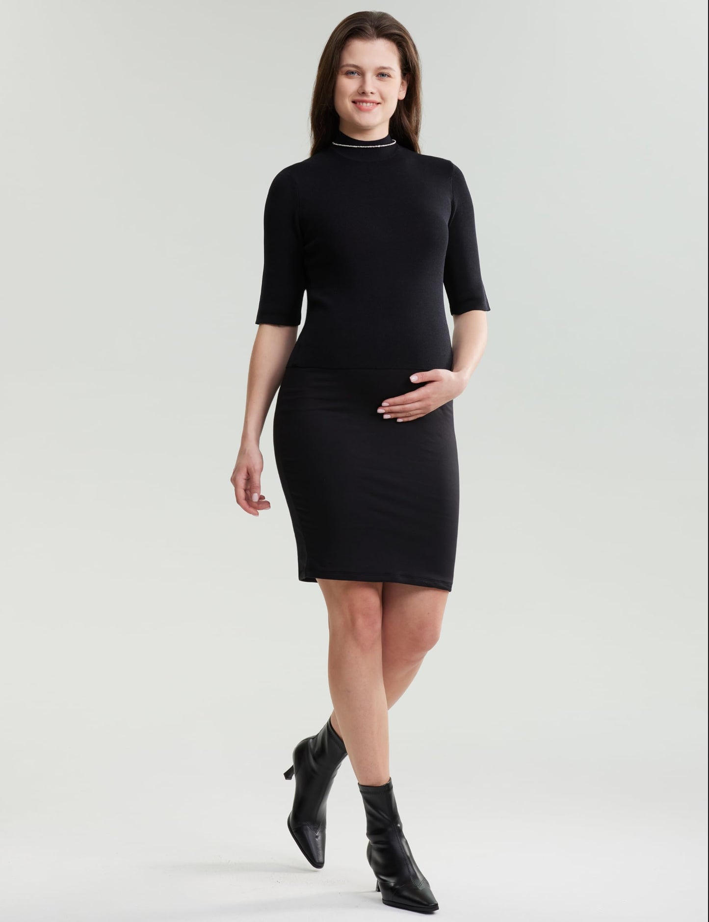 POSHDIVAH Women's Maternity Skirt Over The Belly Midi High Waisted Solid Stretchy Pregnancy Pencil Skirt
