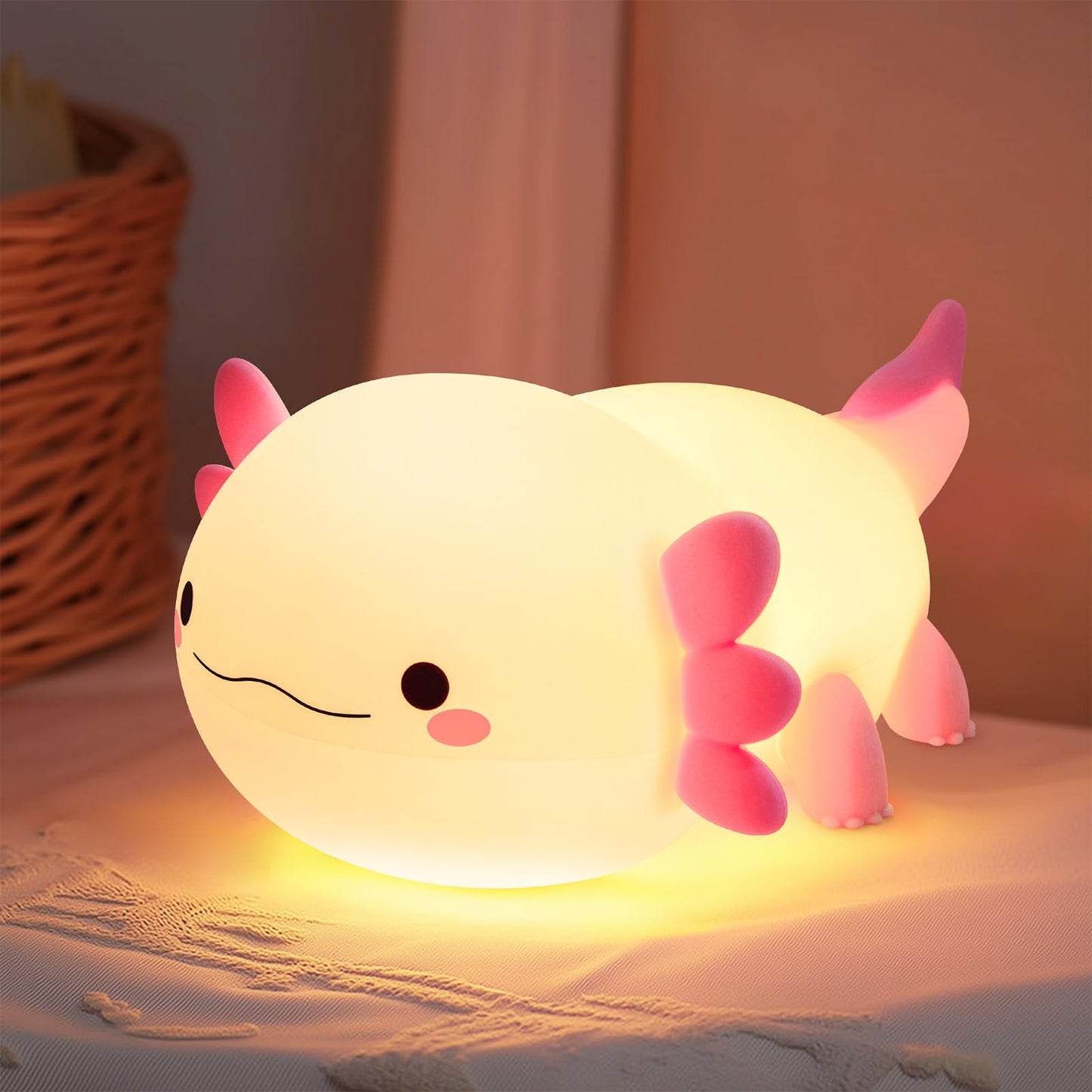 Huggwaii Squishy Axolotl Night Light for Kids – Dimmable Silicone Axolotl Lamp, 2025 Upgraded Baby Night Light, Rechargeable, 20H Battery Life, Sleep Aid Gift for Toddlers, Girls&Room Decor