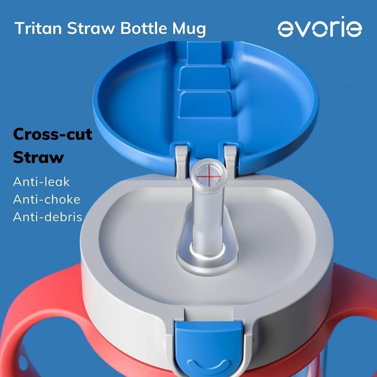 Evorie Tritan Spill Proof Toddler Straw Sippy Cup, 10 oz for Baby and Toddlers 1-3 Years Old, No Spill Straw Water Bottle with Removable Handles, Ideal for School, BPA-Free, Pink Rabbit