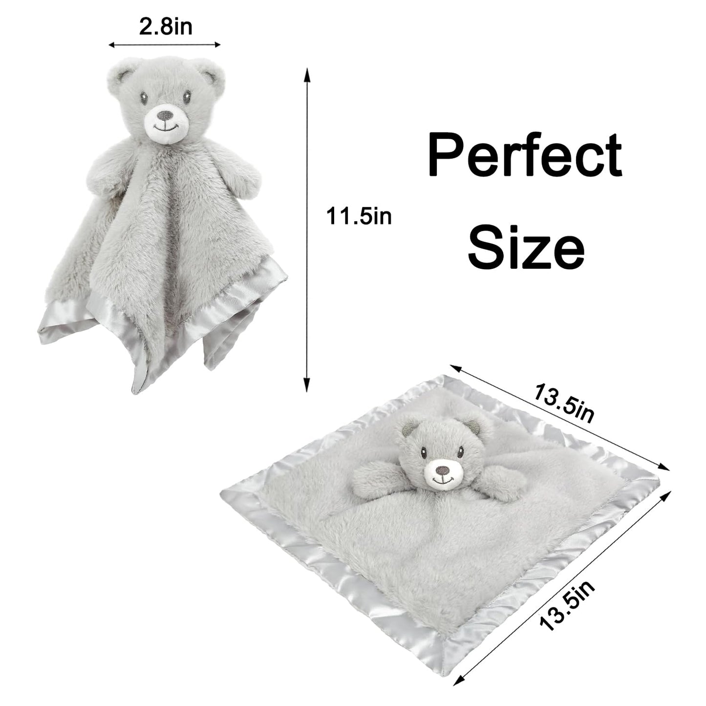 Bear Security Blanket Soft Baby Lovey Fluffy Blanket Unisex Lovie Snuggle Toy Baby Bear Stuffed Gift for Newborn, Boys and Girls, 13.5 Inch