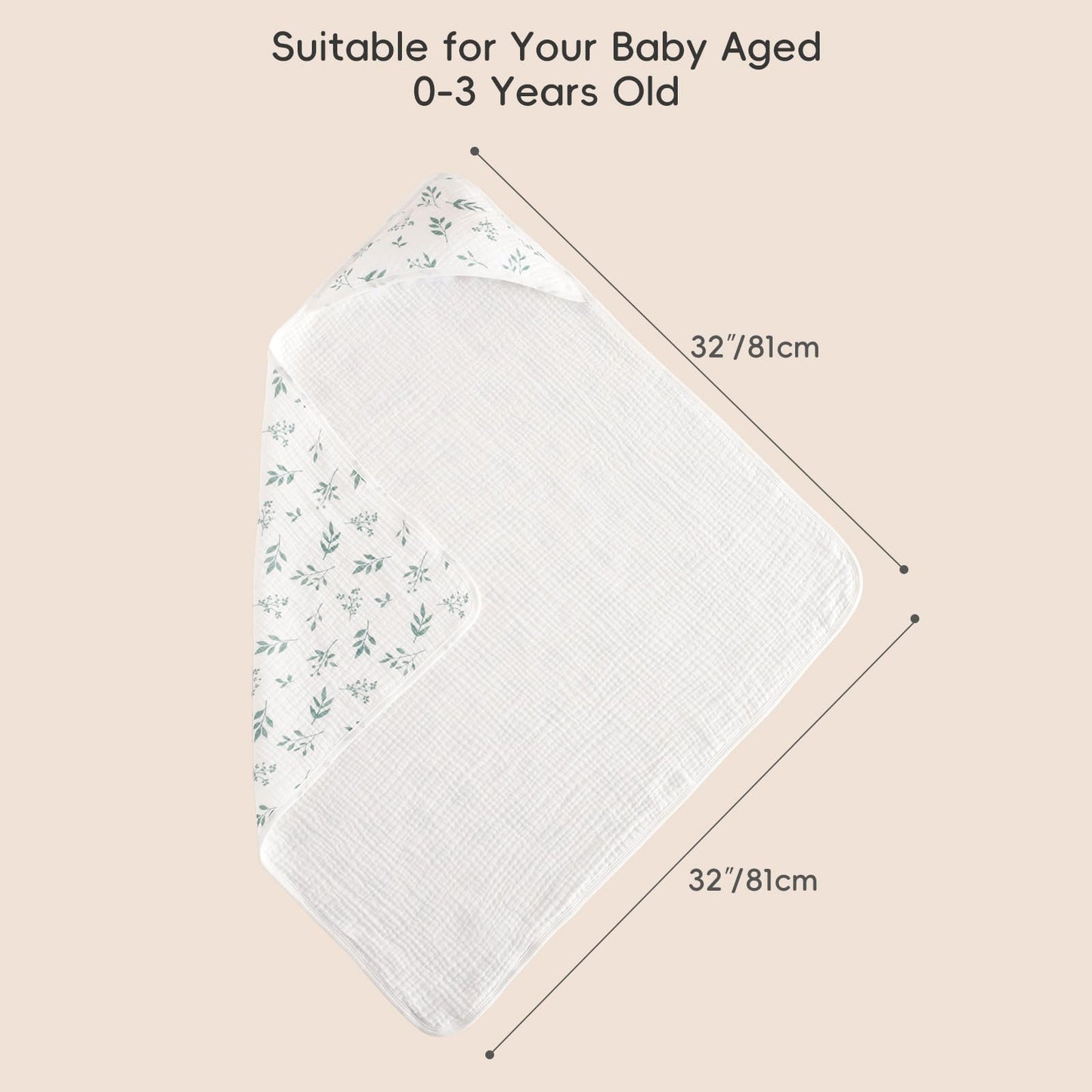 PHF 2 Pack Baby Hooded Towels, 100% Muslin Cotton Baby Bath Towel with Hood for Newborn, Infant, Toddler, Ultra Soft and Absorbent Baby Essentials Bath Towels for Girls, 32x32Inch, Floral