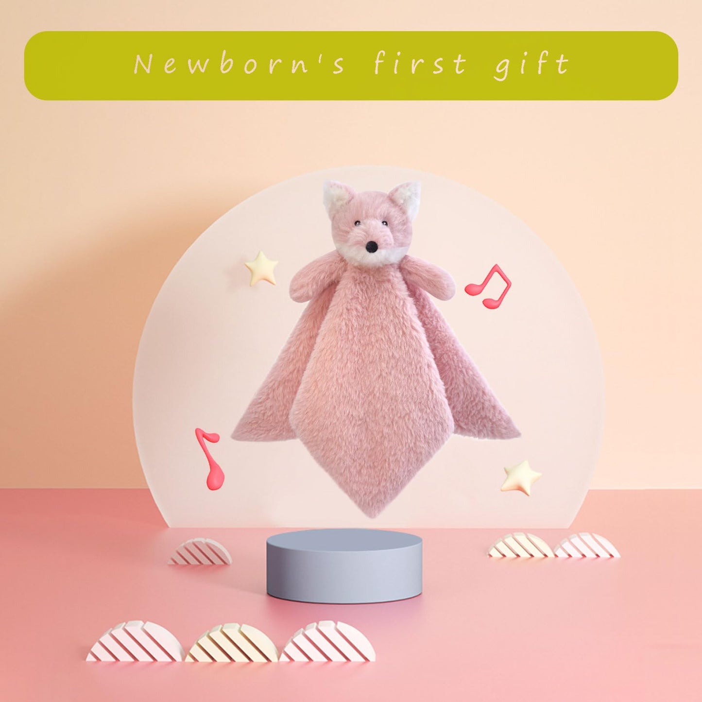 Baby Pink Fox Soft Stuffed Animal Security Blanket, Plush Fox Character Lovey Blanket, Baby Shower/Nursery Gift, Newborn Infant Toddler Snuggle Blankie for Girls Boys, 14 Inches