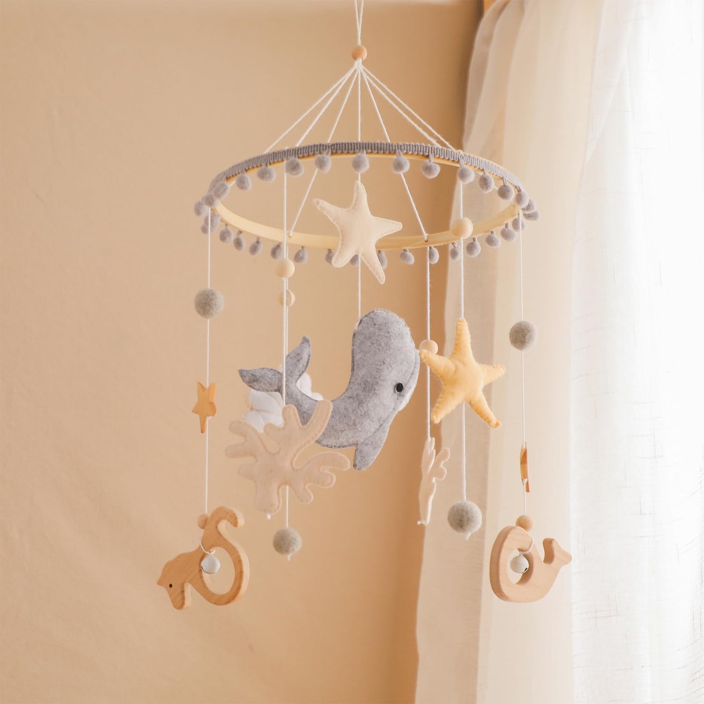 Baby Mobile for Crib Bear Cloud Crib Mobile Handmade Furry Nursery Mobile Gender Neutral Crib Toy Hanging for Nursery Decor Accessories