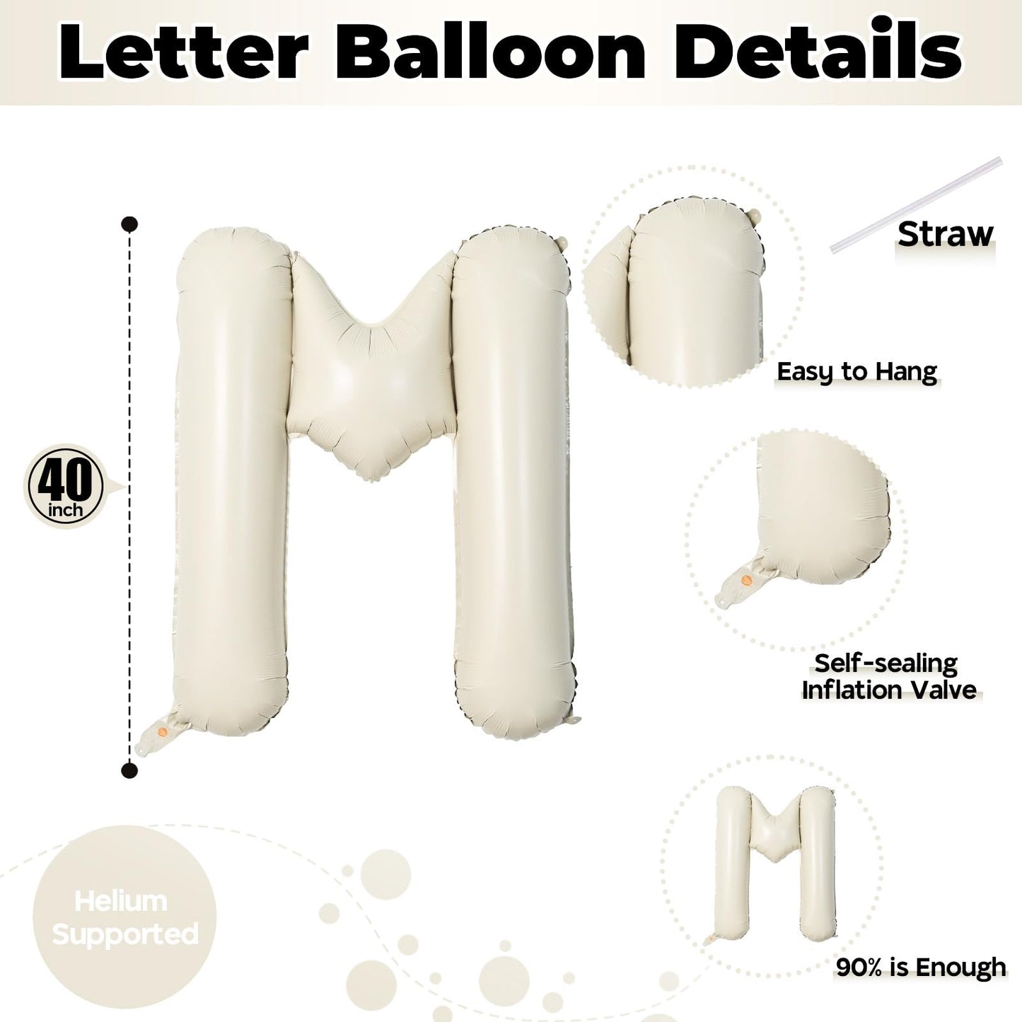 40 Inch Beige OH BABY Balloon for Baby Shower, Large Cream White Oh Baby Balloons Letters with Ribbon, Neutral Ivory Alphabet Oh Baby Balloon Banner Sign for Gender Reveal Backdrop Party Decorations