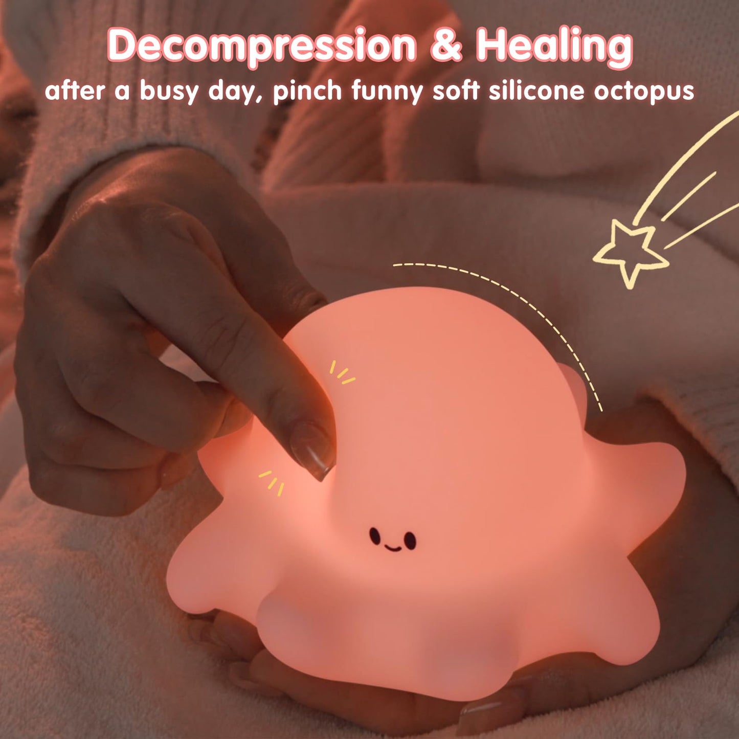Sweet Heart Elephant Night Light, LED Squishy Novelty Animal Cute Lamp, Food Grade Silicone Nightlight, Dimmable Light Up Elephant Decor for Room College, Boys Girls White Elephant Gifts
