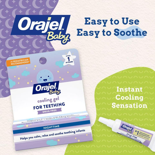 Orajel Baby Nighttime Cooling Gel for Teething, Drug-Free, 1 Pediatrician Recommended Brand for Teething, One .18oz Tube