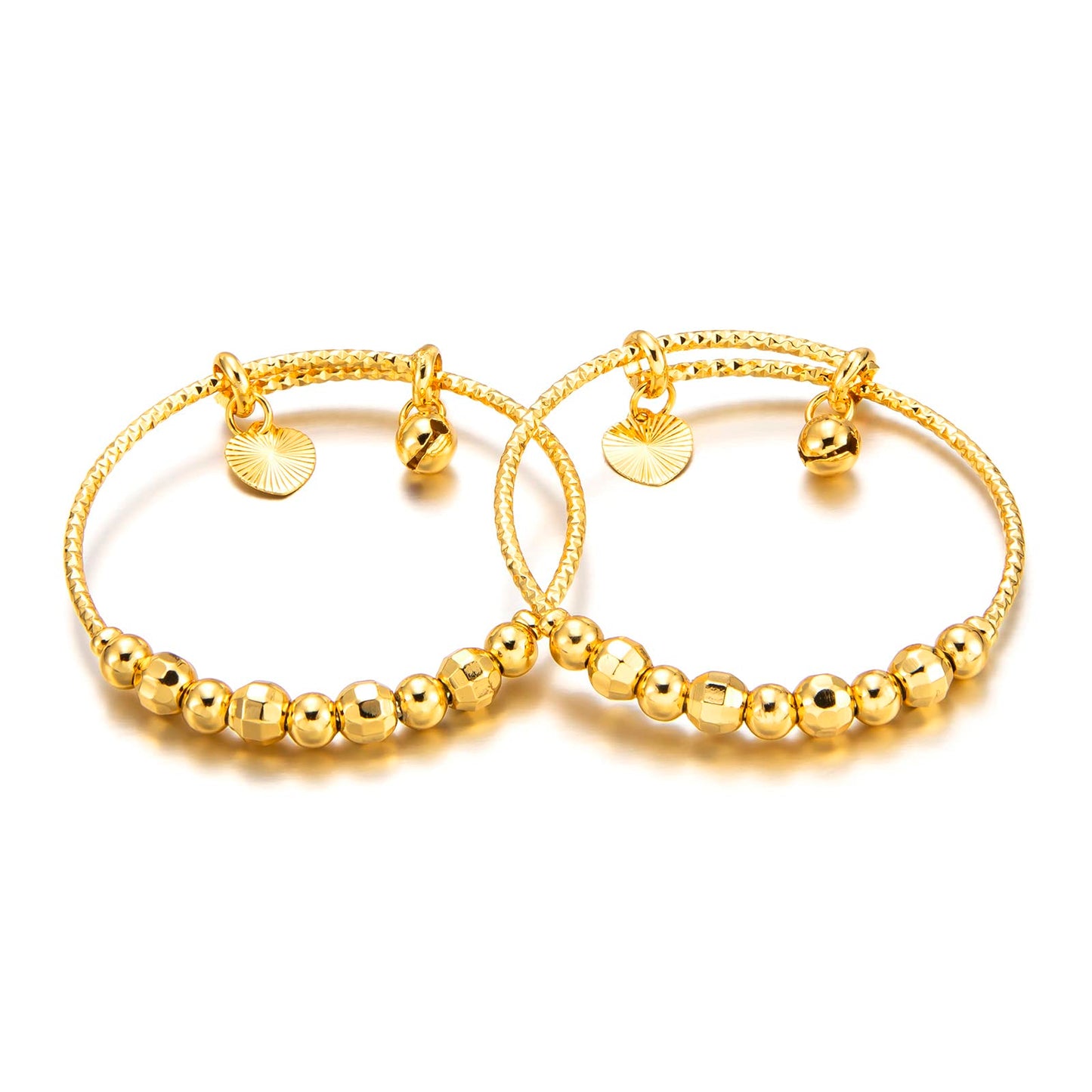 Ethlyn 2pcs/lot Baby Bangles For infant Boys Girls Gold Plated Beads Bells Toddlers Bangles Bracelets