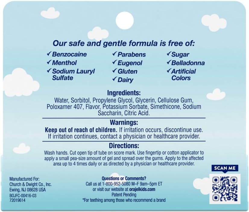 Orajel Baby Daytime Cooling Gel for Teething, Drug-Free, #1 Pediatrician Recommended Brand for Teething*, One .33oz Tube