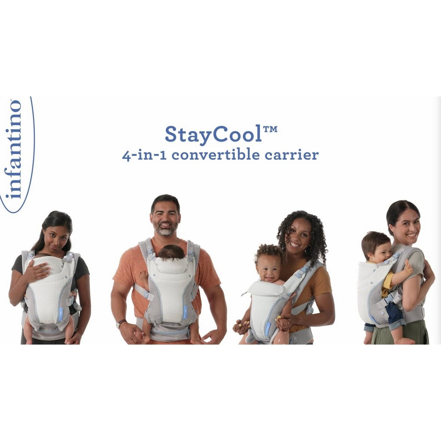 Infantino Staycool 4-in-1 Convertible Carrier, Ergonomic Design for Infant and Toddlers, 8-40 lbs with Storage Pocket, White