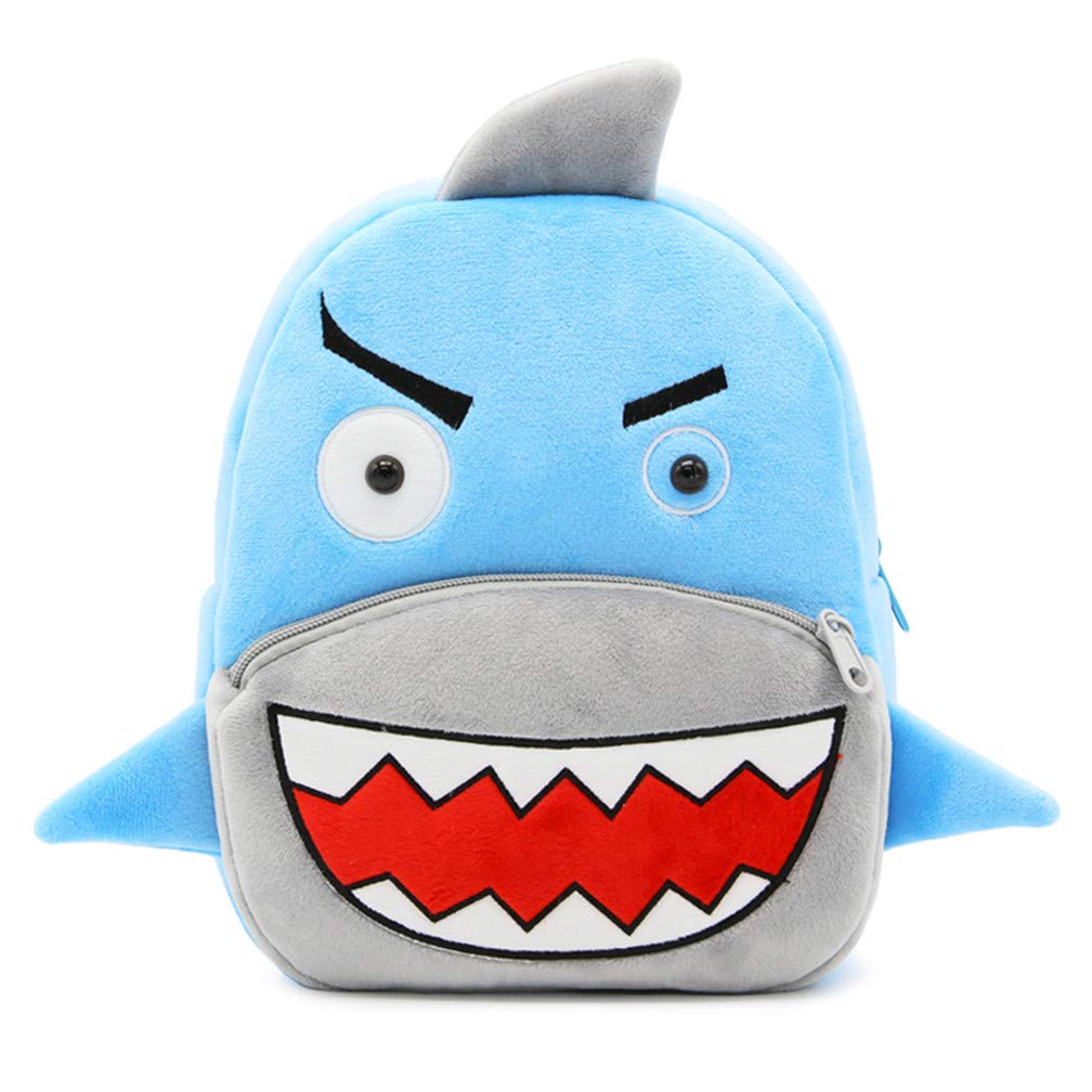 Cute Toddler Backpack Plush Animal Cartoon Mini Travel Daycare Bag for Baby Girl Boy 2-6 Years (Shark Blue)