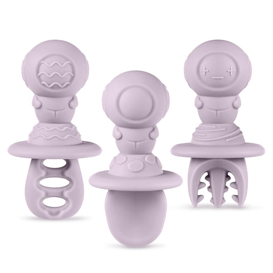 Haakaa Astronaut Beginner Silicone Cutlery Set – Baby Spoons and Forks for Self Feeding 6 Months, Baby Led Weaning Supplies, Toddler Feeding Essentials