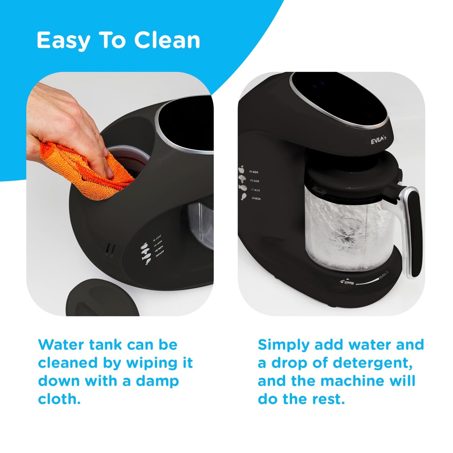 EVLA'S Baby Food Maker, Steamer, Blender, Baby Food Processor for Healthy Homemade Baby Food in Minutes, Touch Screen with 6 Reusable Food Pouches, Baby Registry Essential, White