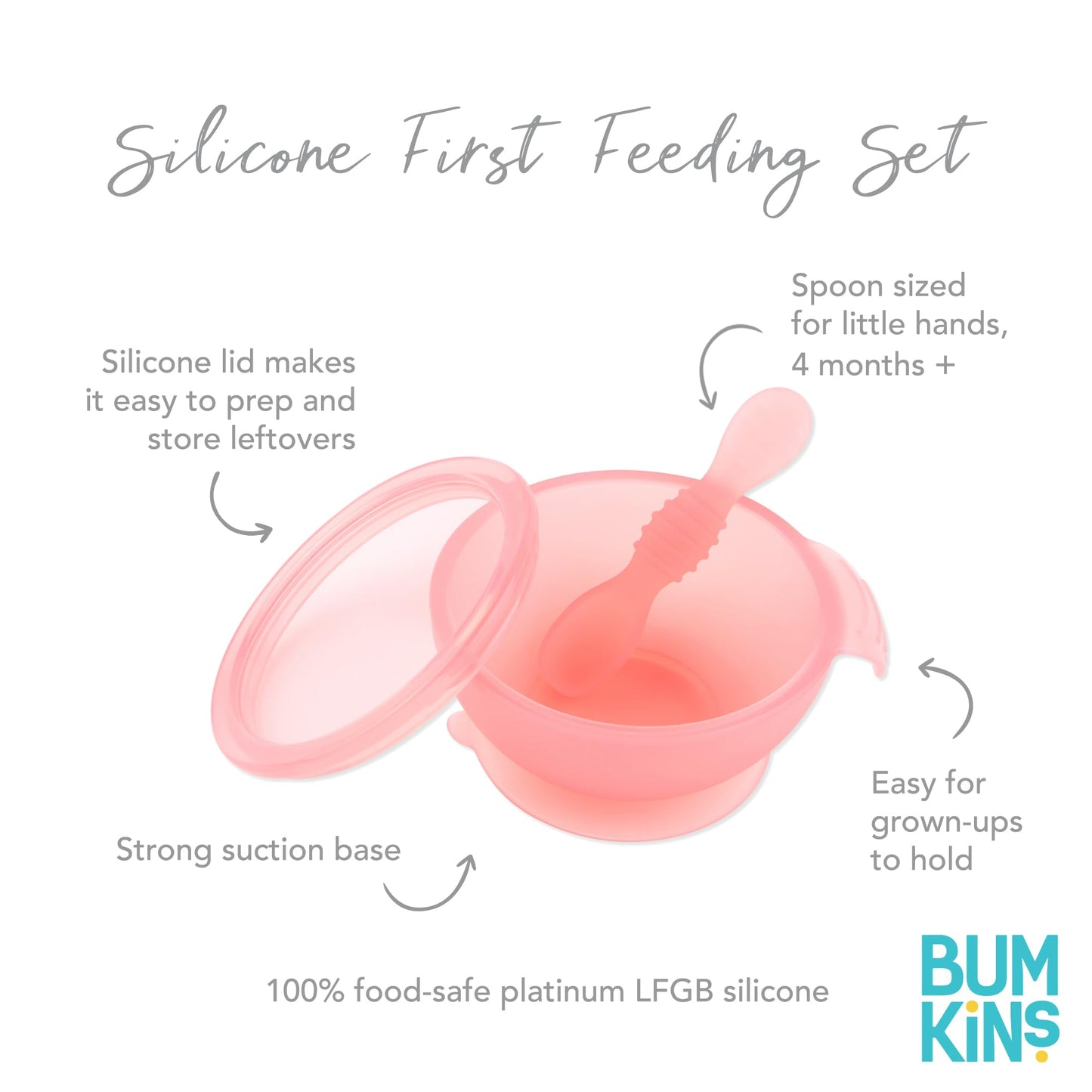 Bumkins Baby Bowls, Disney Minnie Mouse Silicone Baby Feeding Set, Suction Bowls for Baby and Toddler with Spoon, First Feeding Set, Platinum Silicone Bowl for Babies 4 Months