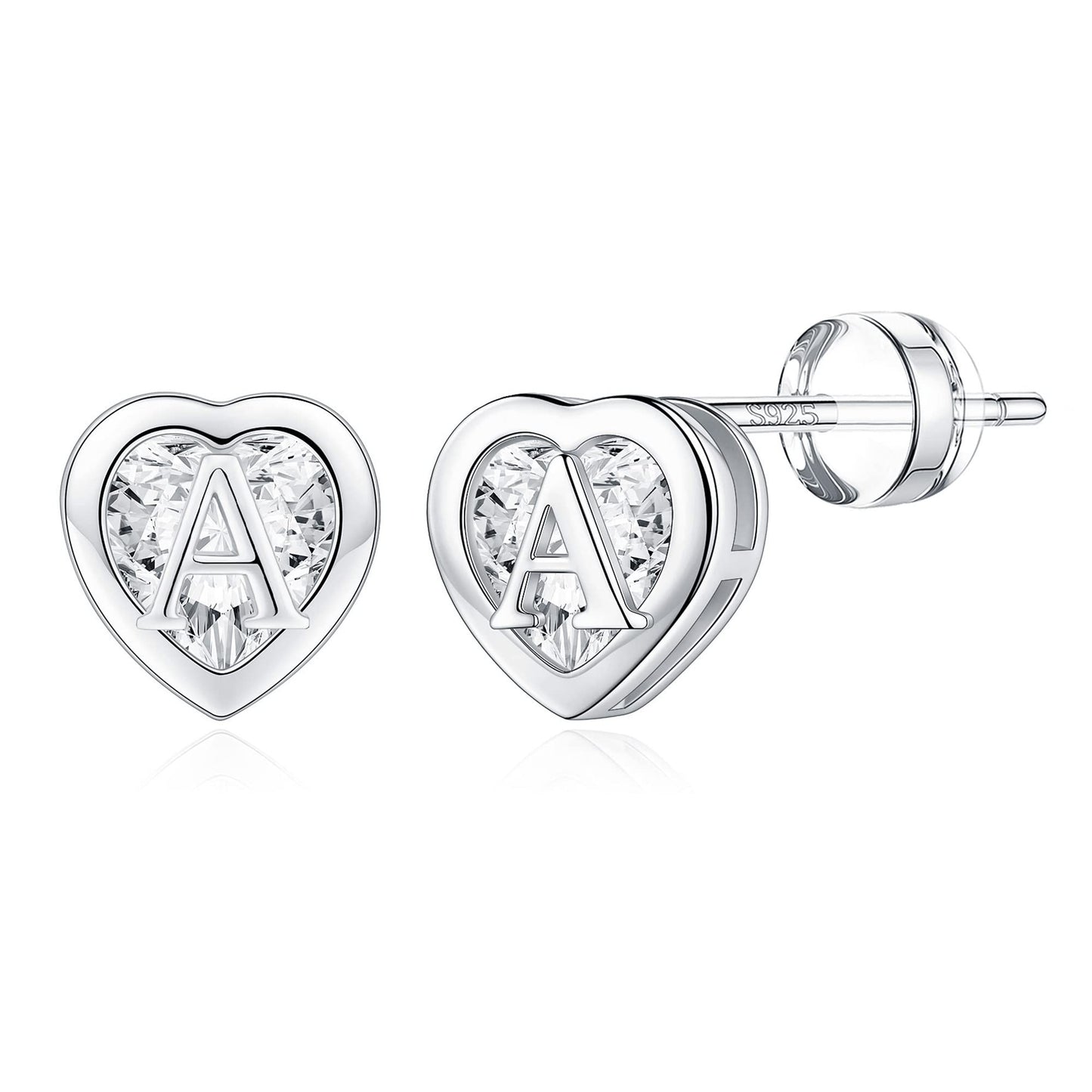 IEFWELL Heart Stud Earrings for Girls Women, S925 Sterling Silver Studs Hypoallergenic Earrings CZ Heart Earrings Initial Earrings for Teen Girls Kids Jewelry for Girls Gifts