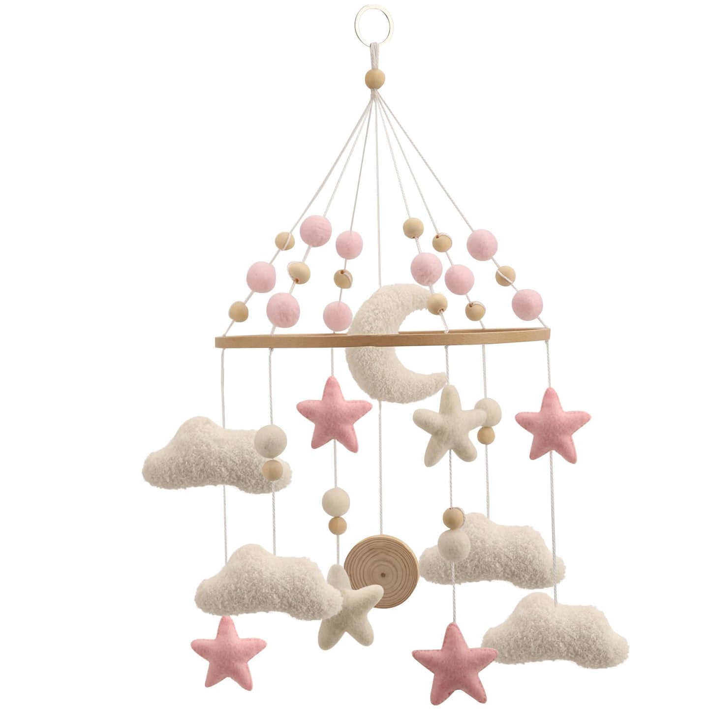 Cloud Mobile for Crib - A Handmade Cloud Crib Mobile with Moon and Pink Stars