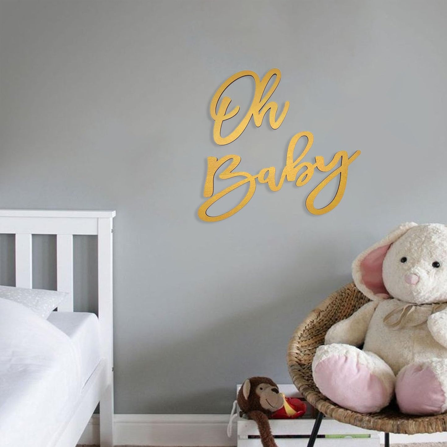 Oh Baby Sign for Backdrop, Wooden Baby Shower Sign Gold Letters Party Banner for Boy/Girl Decorations Backdrop Party