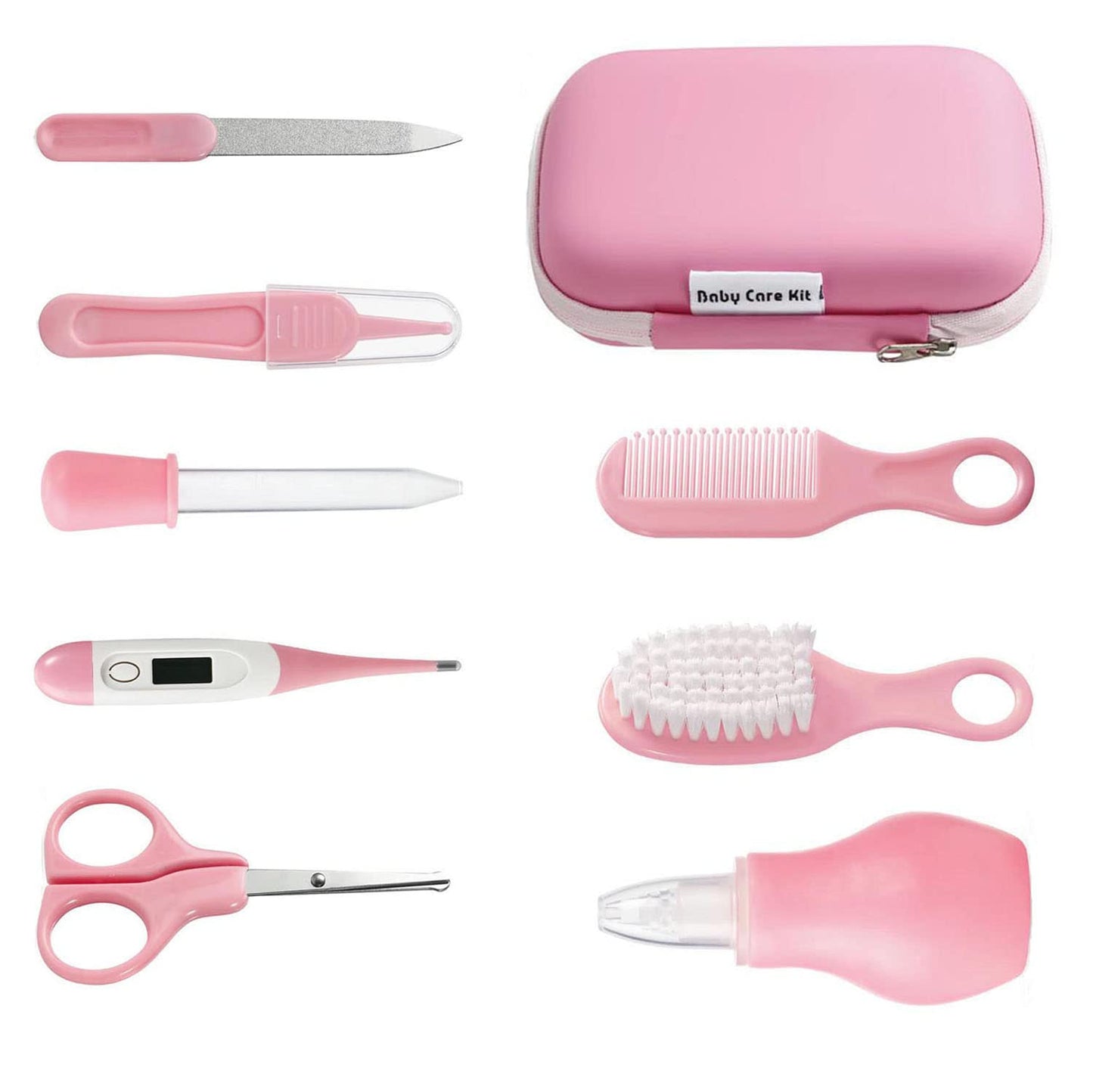 PandaEar Baby Healthcare & Grooming Kit - Baby Safety Set Comb, Brush, Finger Toothbrush, Nail Clippers, Scissors, Nasal Aspirator - Nursery Care Kit (Blue)