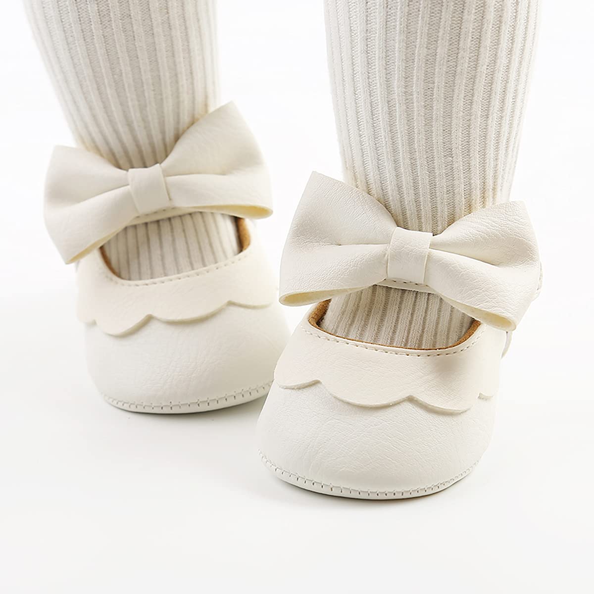Baby Girls Mary Jane Flats with Bowknot Flowers Soft Newborn Infant First Walkers Crib Shoes Wedding Party Christmas Dress Shoes