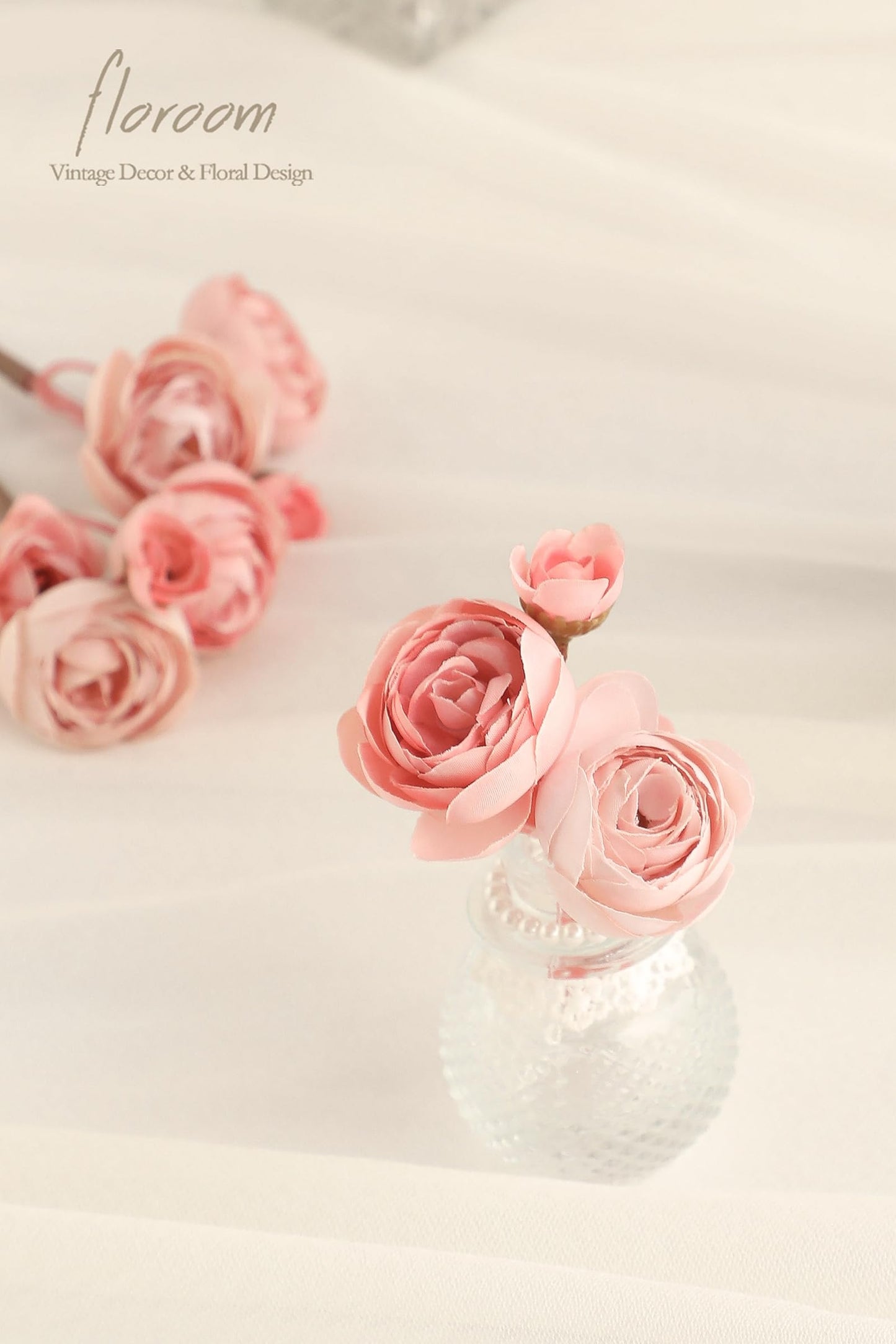Floroom Ranunculus Artificial Flowers 18 Pcs Blush Faux Silk Mini Ranunculus Bulk Fake Wedding Filler Flowers for DIY Pink Bouquets, Centerpieces, Bridal Shower Decorations & Arrangements