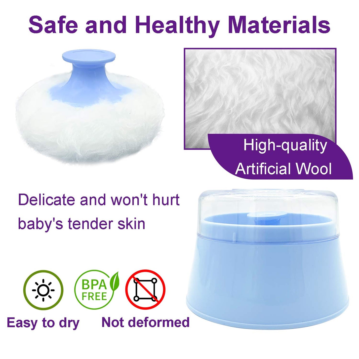 BPA Free Baby Powder Puff Box, Large 2.8" Fluffy Body After-Bath Powder Case, Baby Care Face/Body Villus Powder Puff Container, Makeup Cosmetic Talcum Powder Container with Hand Holder (Pink)