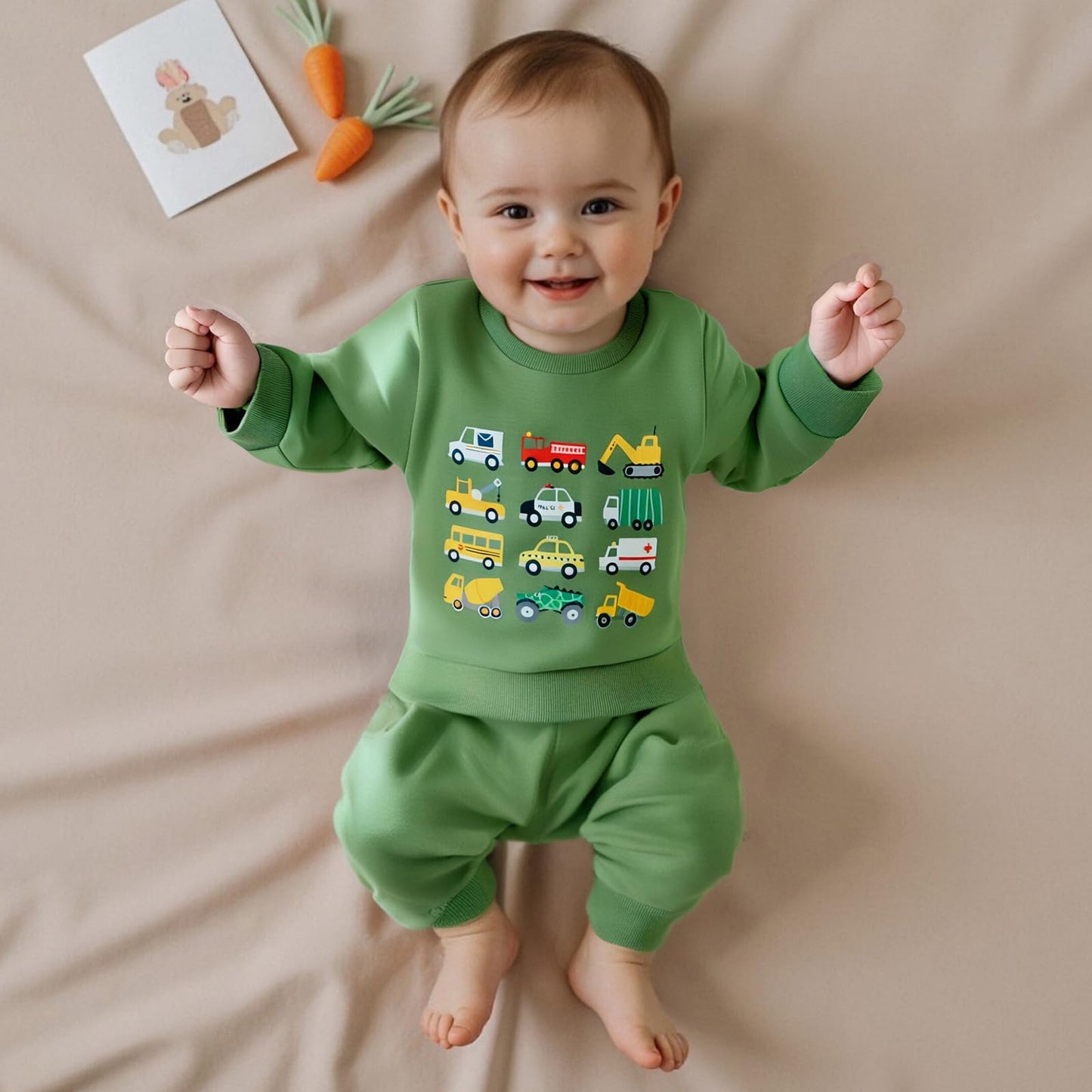 Fernvia Baby Boy Fall Winter Clothes Toddler Kids Solid Outfits Vehicle Long Sleeve Sweatshirt Tops + Joggers Pants Set