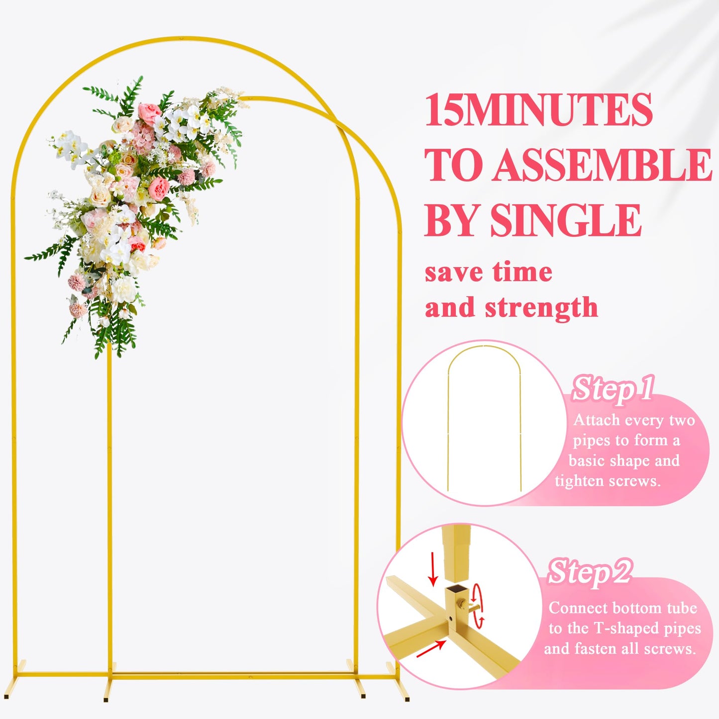 Wokceer Wedding Arch Backdrop Stand 7.2FT, 6.6FT White Metal Arch Stand Set of 2 for Birthday Party Wedding Ceremony Baby Shower Graduation Decoration