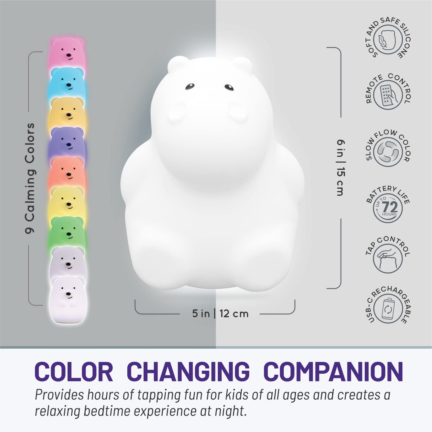Lumipets Remote Control Silicone Night Light for Kids - Pig Design with 9 Soft Colors & Sleep Timer - Rechargeable, Battery-Operated Lamp for Bedroom | Baby Nursery, Toddler, Girls, Boys