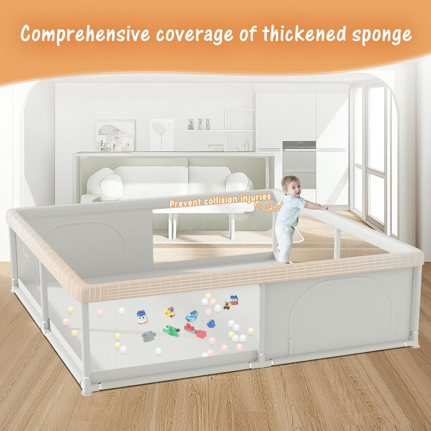 Baby Playpen 50x50 Inch, Play Pens for Babies and Toddlers Baby Fence Baby Play Yards for Indoor & Outdoor with Breathable Mesh Anti-Fall Playpen