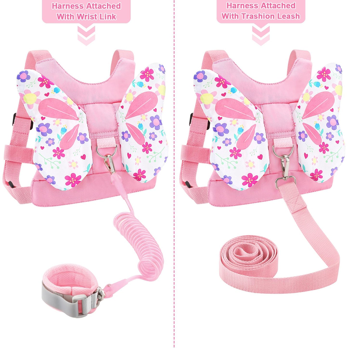 Accmor 3 in 1 Toddler Harness Leashes + Anti Lost Wrist Link, Kids Harness Children Leash for Girls, Child Anti Lost Leash Baby Cute Harness Belt Strap Hold Kids Close While Walking