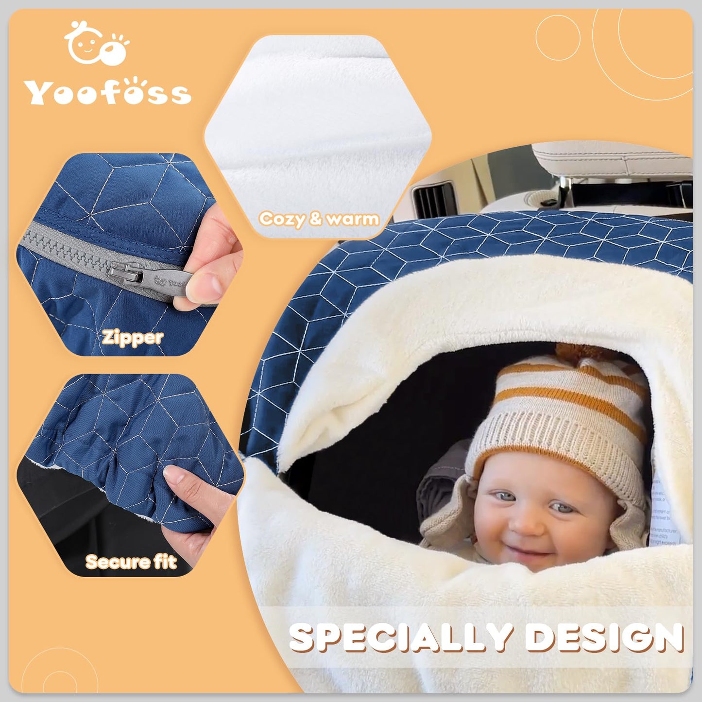 Yoofoss Baby Car Seat Cover Winter Carseat Canopies Cover to Protect Baby from Cold Wind, Super Warm Plush Fleece Baby Carrier Cover for Infant Boys Girls (Pink)