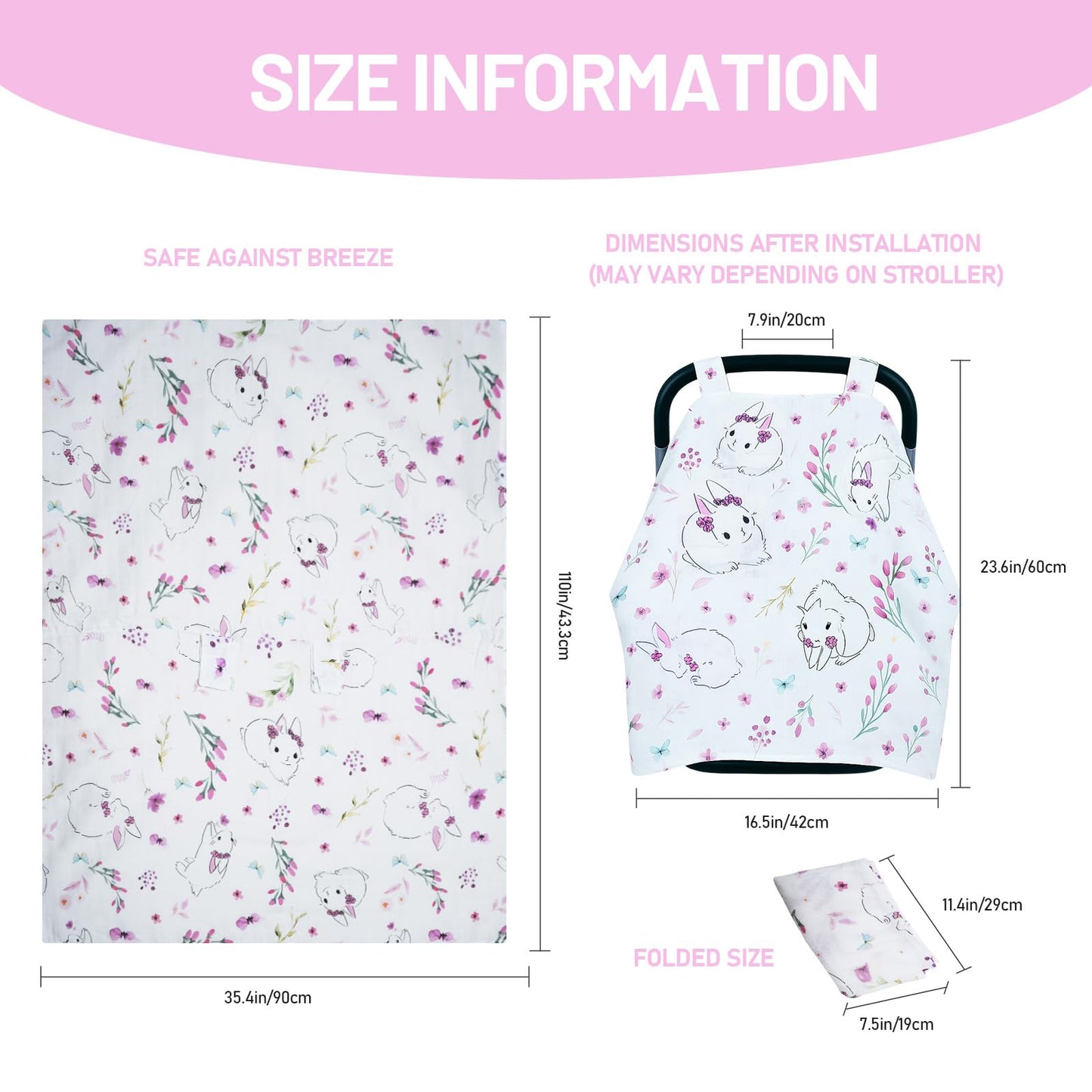 100% Muslin Summer Baby Car Seat Cover, Universal Fit Infant Car Seat Canopy, Breathable & Lightweight Sun, Weather Protection for Boys & Girls