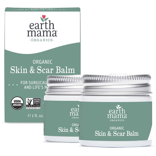 Earth Mama Organic Skin & Scar Balm |C-Section Recovery Skin Care, Pregnancy Stretch Mark Scar Cream with Organic Jojoba Oil, Tamanu Oil & Gotu Kola (2-Pack)