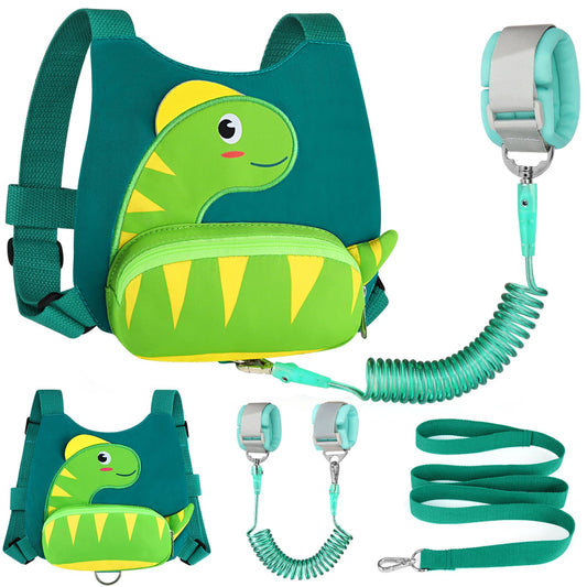 Accmor Toddler Harness with Leash, Cute Dinosaur Kids Harness + Anti Lost Wrist Link, Mini Child Harness Leash Wristband Strap Belt Protector for Baby Boys Girls to Outdoor Travel (Blue)