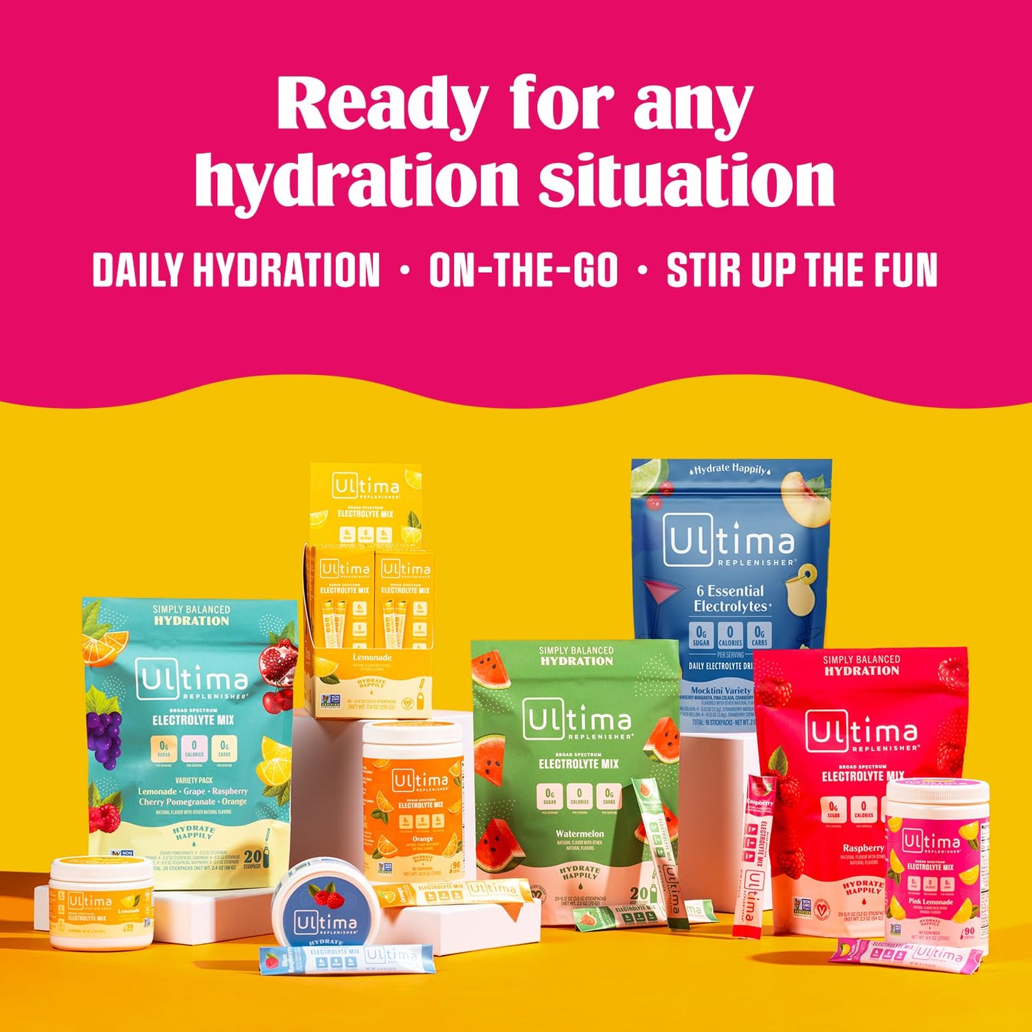 Ultima Replenisher Daily Electrolyte Powder Drink Mix – Tropical Variety, 20 Stickpacks – Hydration Packets with 6 Electrolytes and Minerals – Keto Friendly, Non-GMO and Sugar-Free