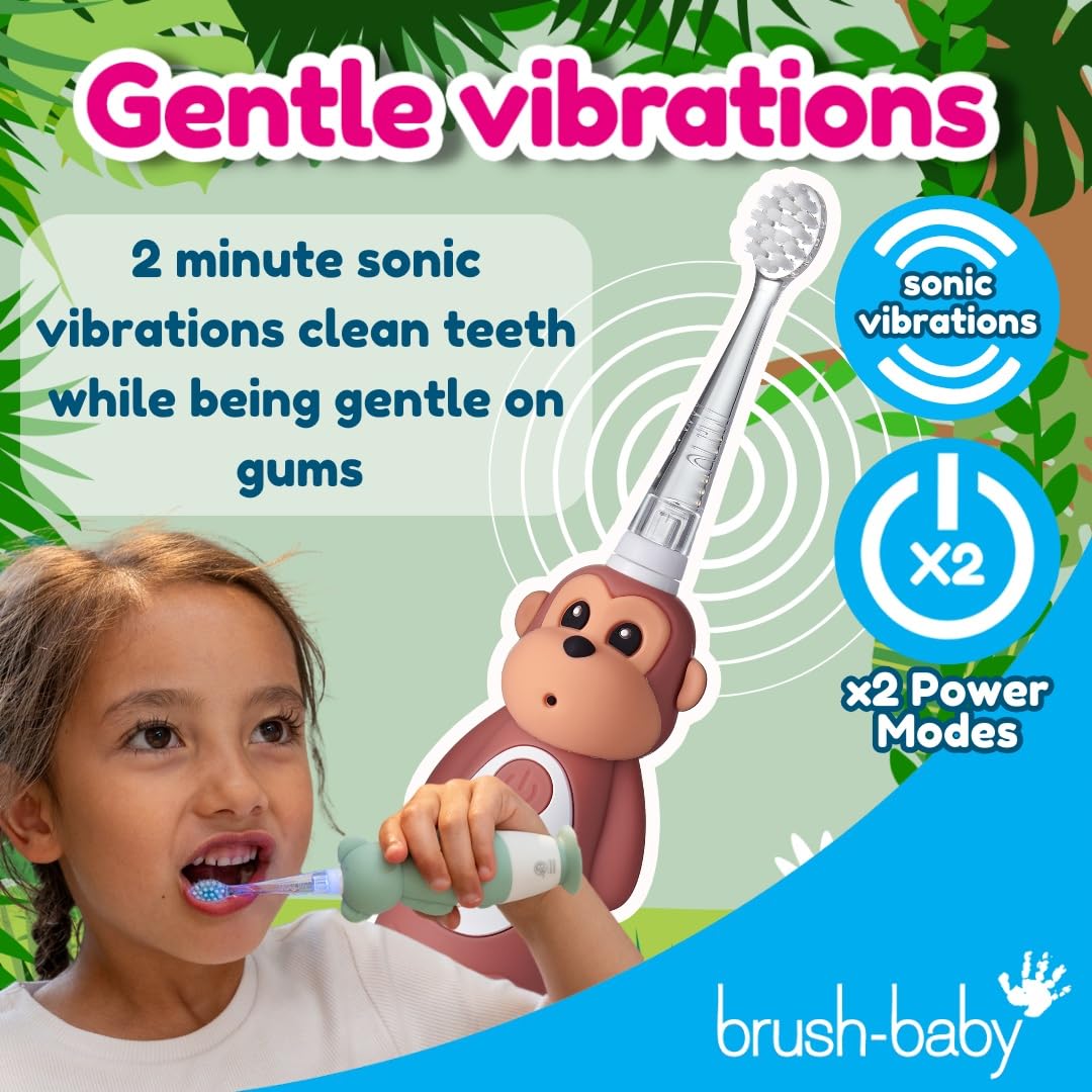 brush-baby WildOnes™ Rechargeable Kids Electric Toothbrush – Toby Tiger | Flashing Lights, 2-Min Timer, Waterproof, 3 Brush Heads | Toddler & Child Toothbrush Ages 0-10 | Soft Bristles