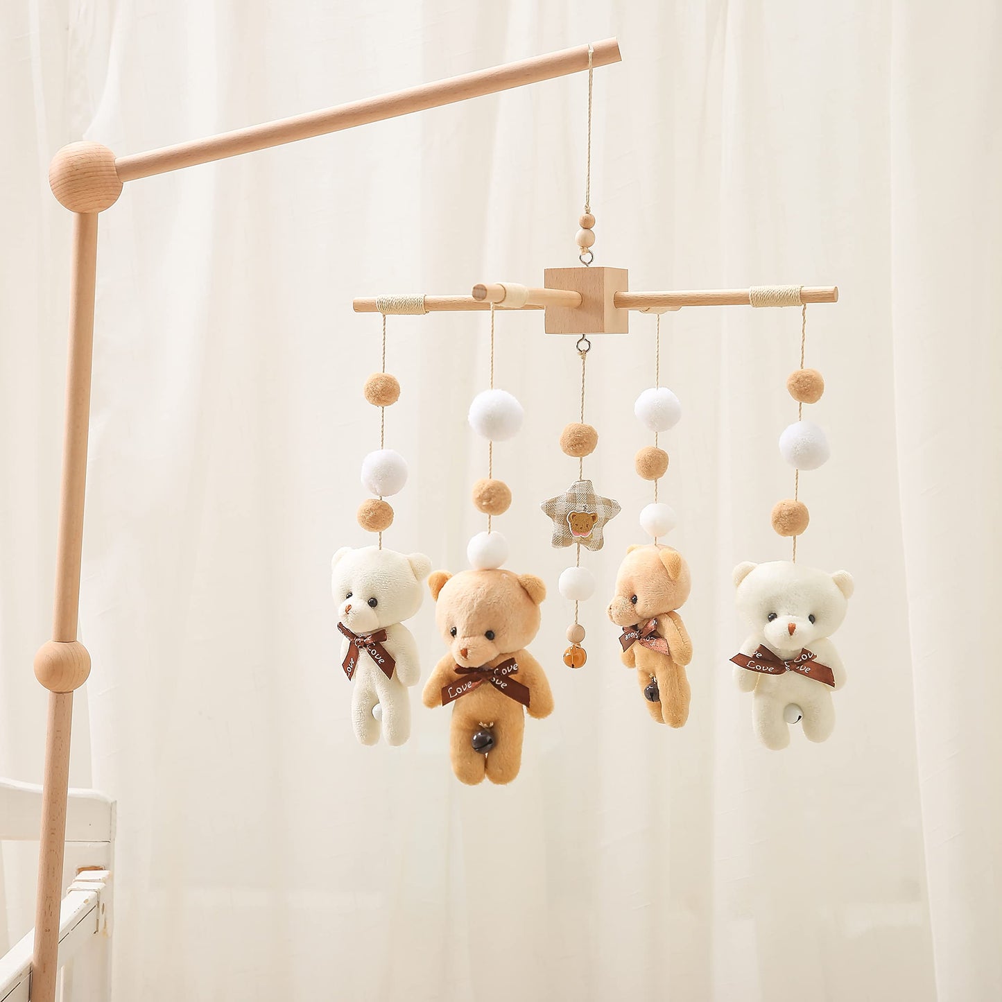 Baby Crib Mobile for Boys Girls| Boho Nursery Mobile| Gender Neutral Hand-Crocheted Mobile| Ceiling Mobile - Stars, Clouds, Moon