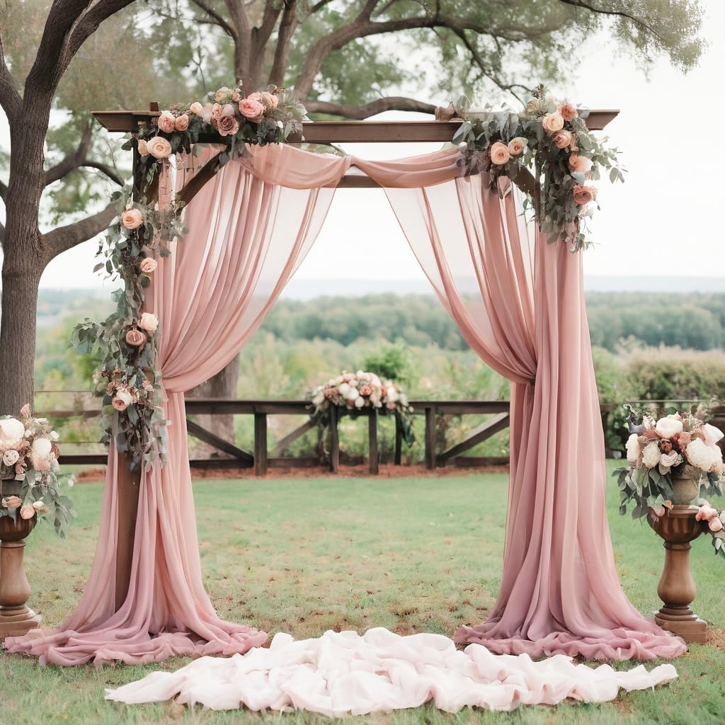 Barcelonetta | Chiffon Fabric | Decoration, Drapery Fabric | Wedding, Gender Reveal, Baby Shower, Birthday | for Arbor, Arch, Canopy, Table and Chair Decoration (Dusty Rose, 10 Yards)