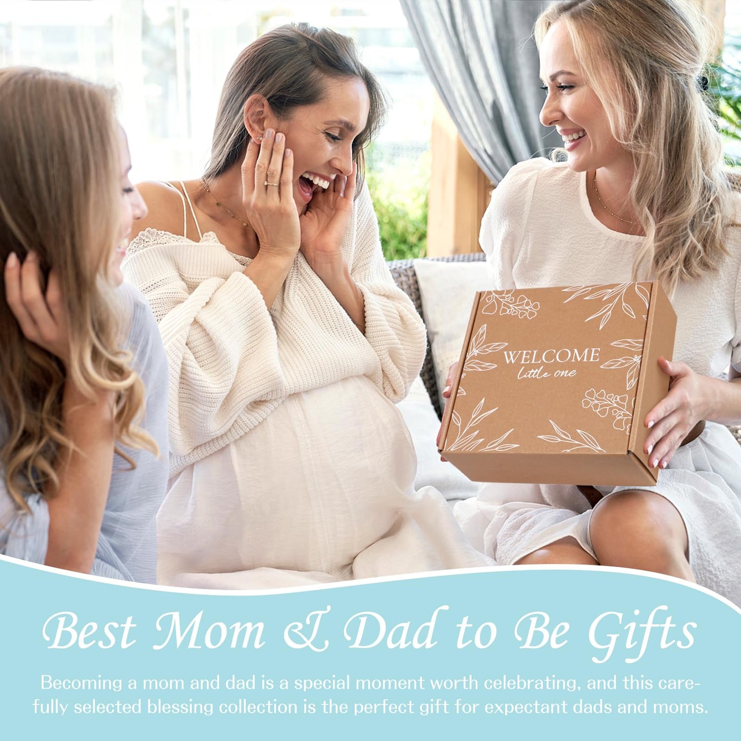 New Mom Gifts for Women, 9pcs Pregnancy Gifts for Expecting Mom, Cute Baby Gifts New Parents Gifts for Couples with Mom and Dad Mugs for Gender Reveal, Baby Shower, First Time Mom Gifts (Blue Gray)