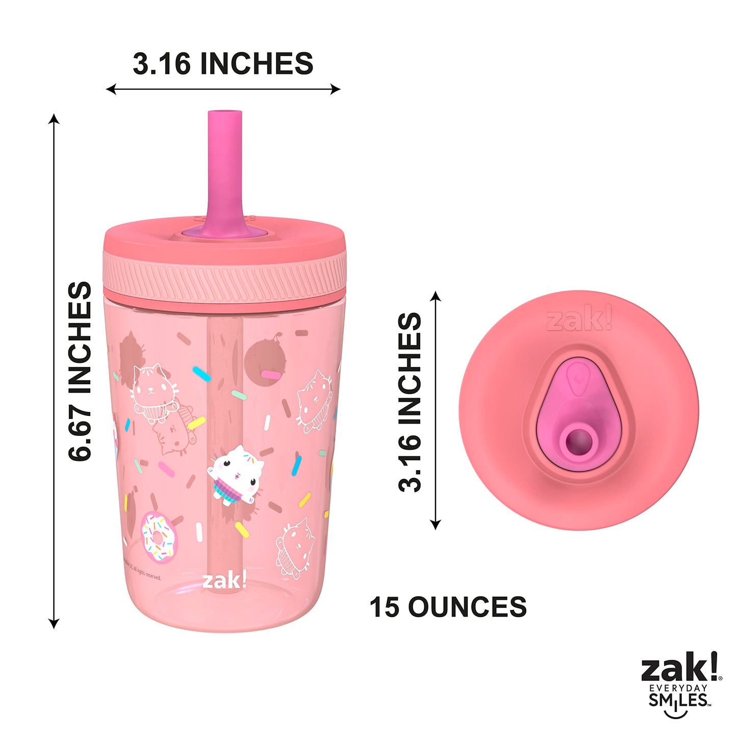 Zak Designs Disney Princess Kelso Toddler Cups For Travel or Home, 15oz 2-Pack Plastic Sippy Cups, Leak-Proof For Kids (Ariel, Aurora, Belle, Cinderella, Jasmine, Mulan, Rapunzel, Tiana)