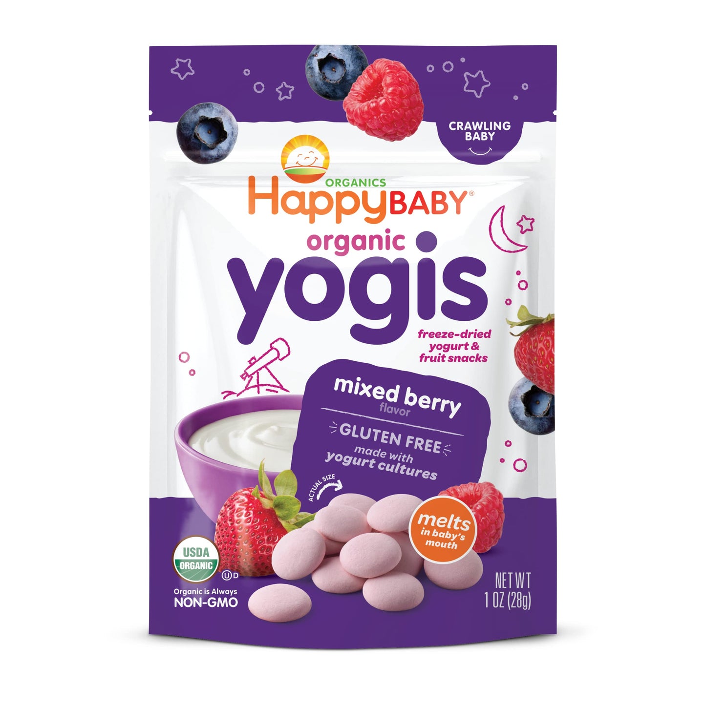 Happy Baby Organics Yogis Freeze-Dried Yogurt & Fruit Snacks, Variety Pack, 1 Ounce (Pack of 6)
