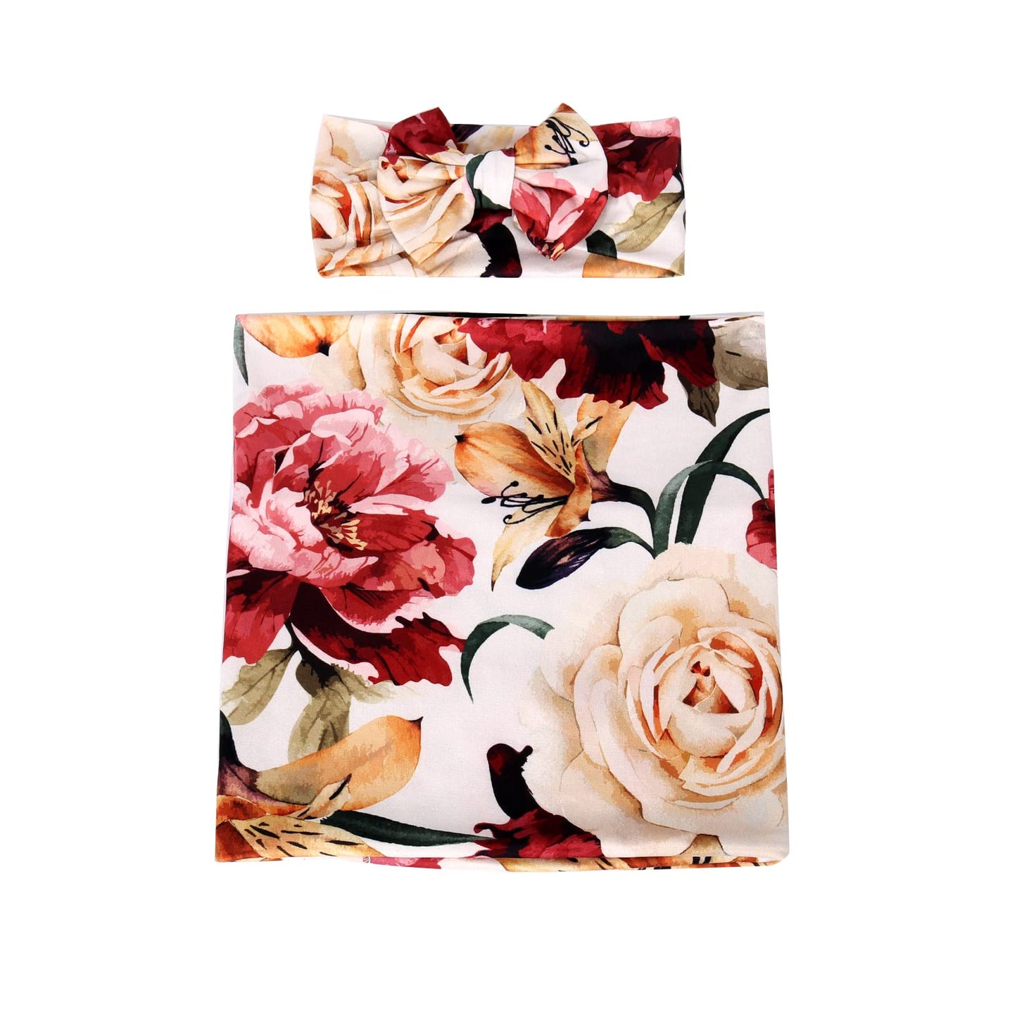 Galabloomer Newborn Receiving Blanket Headband Set Baby Flower Swaddle (vintage flower)