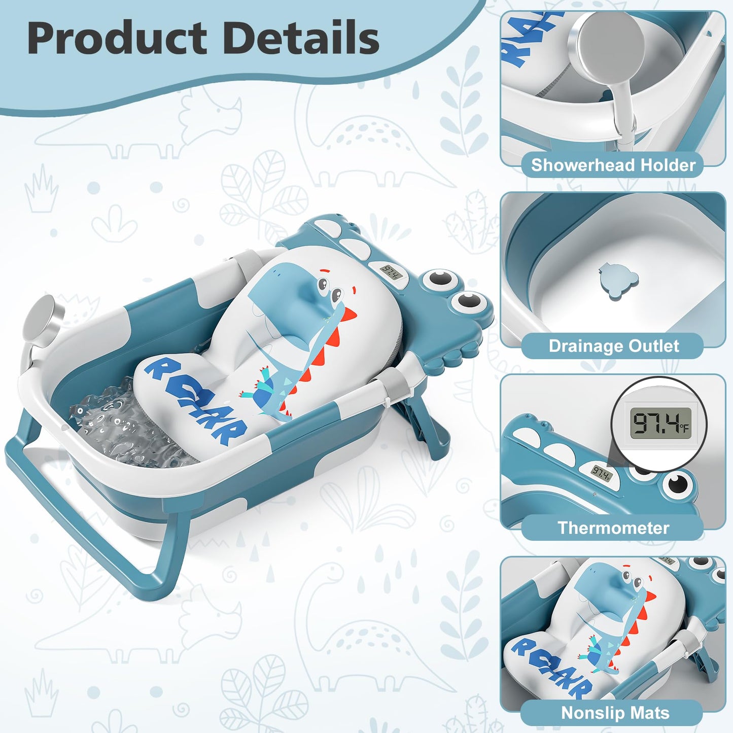Collapsible Baby Bathtub for Newborn, Foldable Baby Bath Tub with Thermometer & Soft Floating Cushion & Drain Hole, Portable Travel Infant Bath Tubs for Newborns to Toddler 0-36 Months Girl, Pink