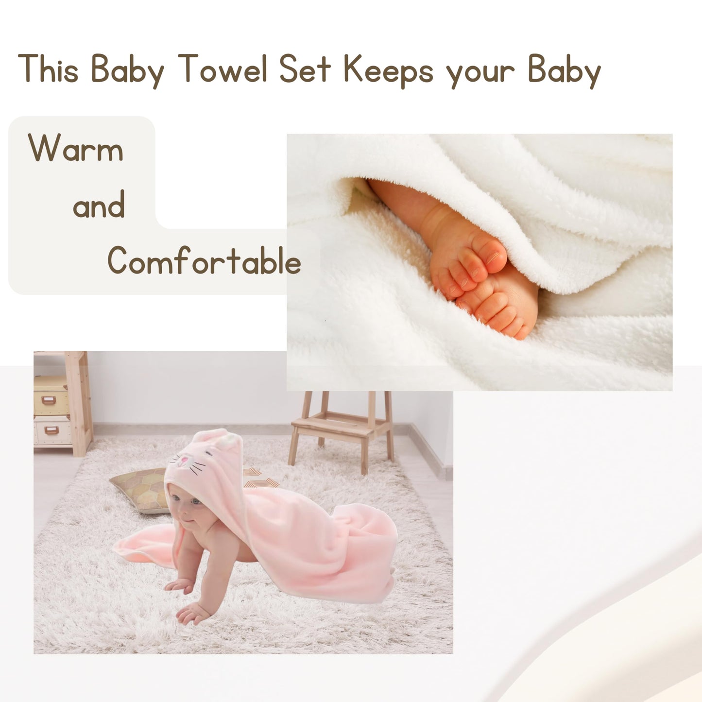 2 Pack Soft Baby Bath Towels with Cute Design. Absorbent Baby Towels for Newborn Gift Set of Hooded Towels for Baby Boys Girls and Neutral (Pink)